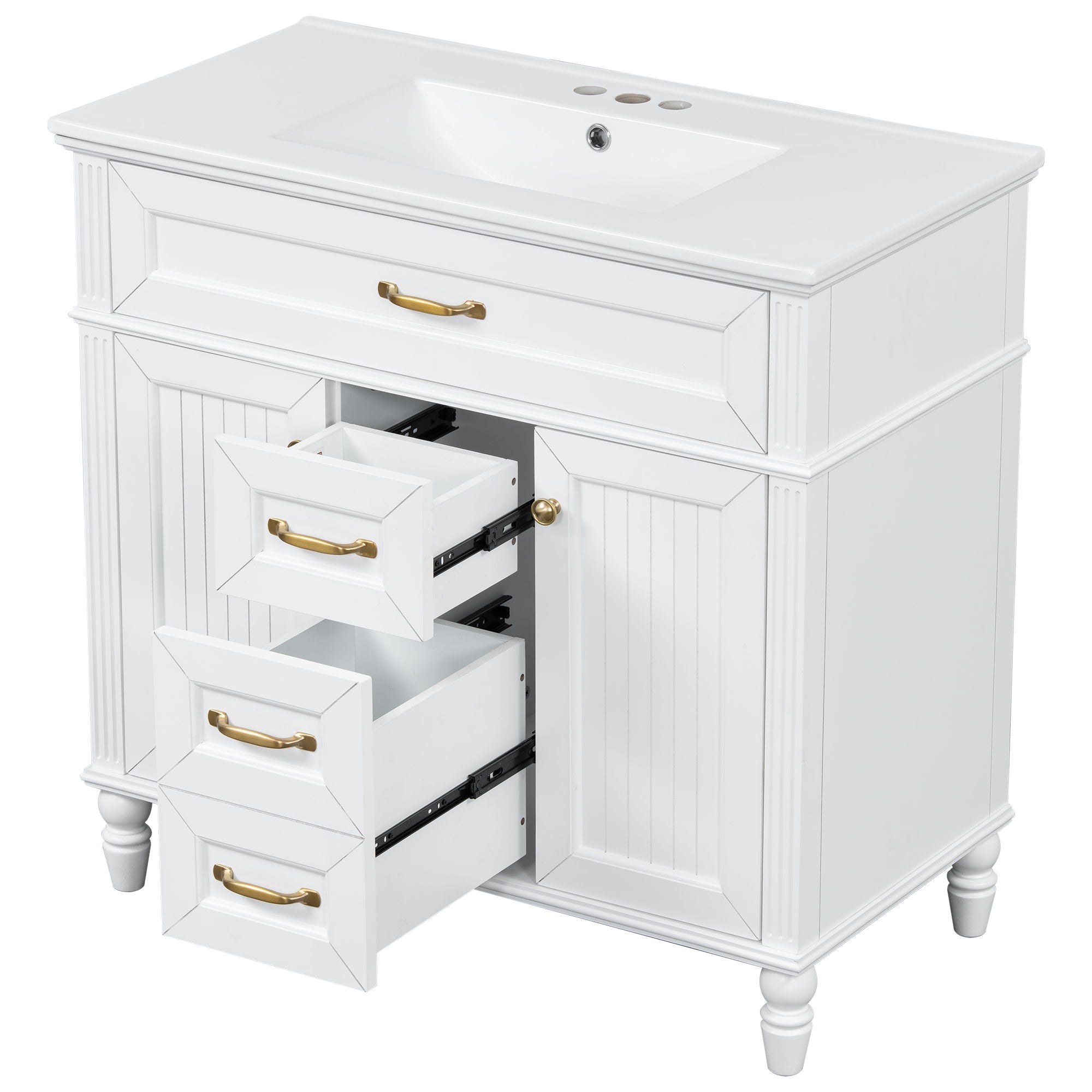 Bathroom Vanity With Sink, Flip-Out Top Drawer, Soft Close Doors, 2 Storage Drawers