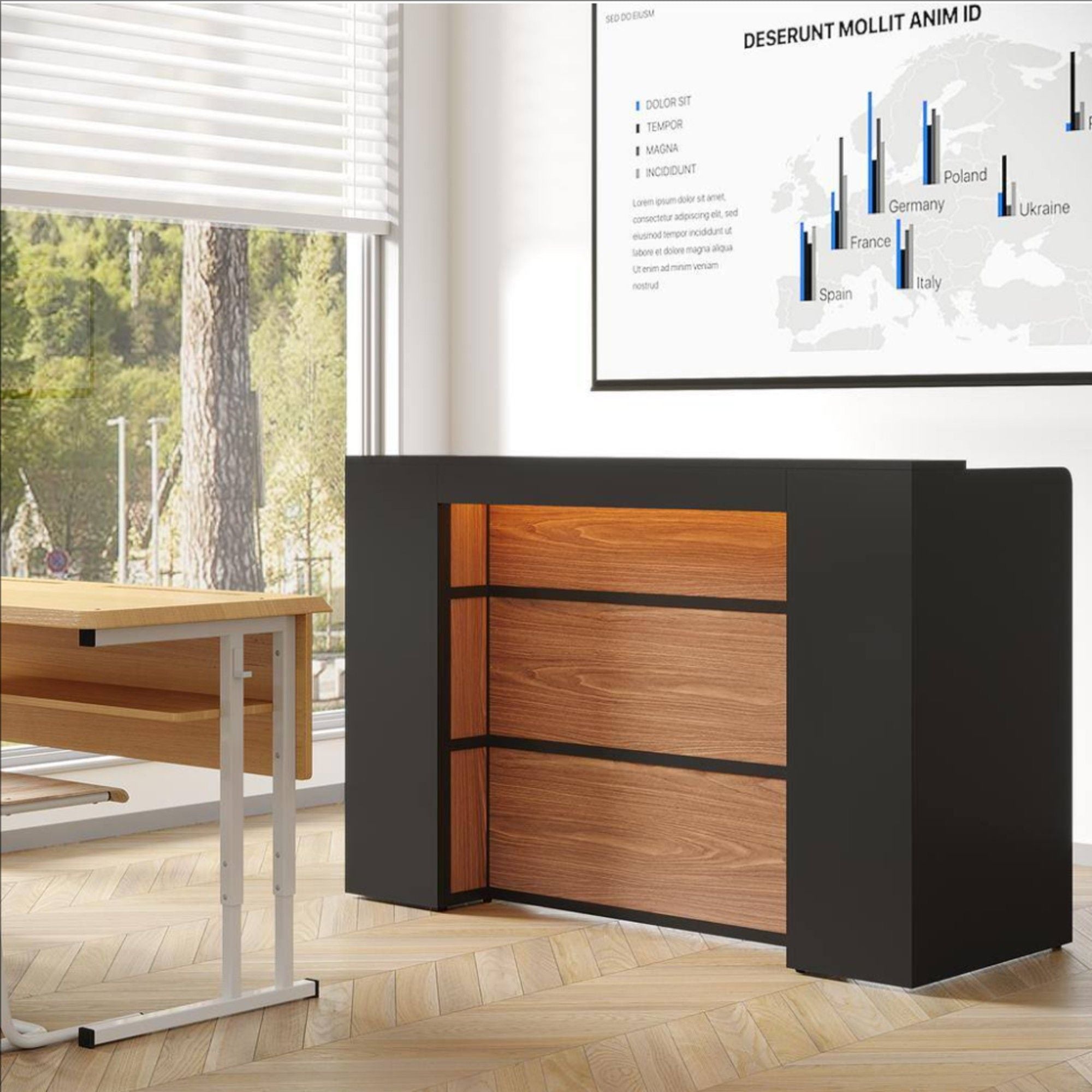 Reception Desk With LED Lights For Office - Black