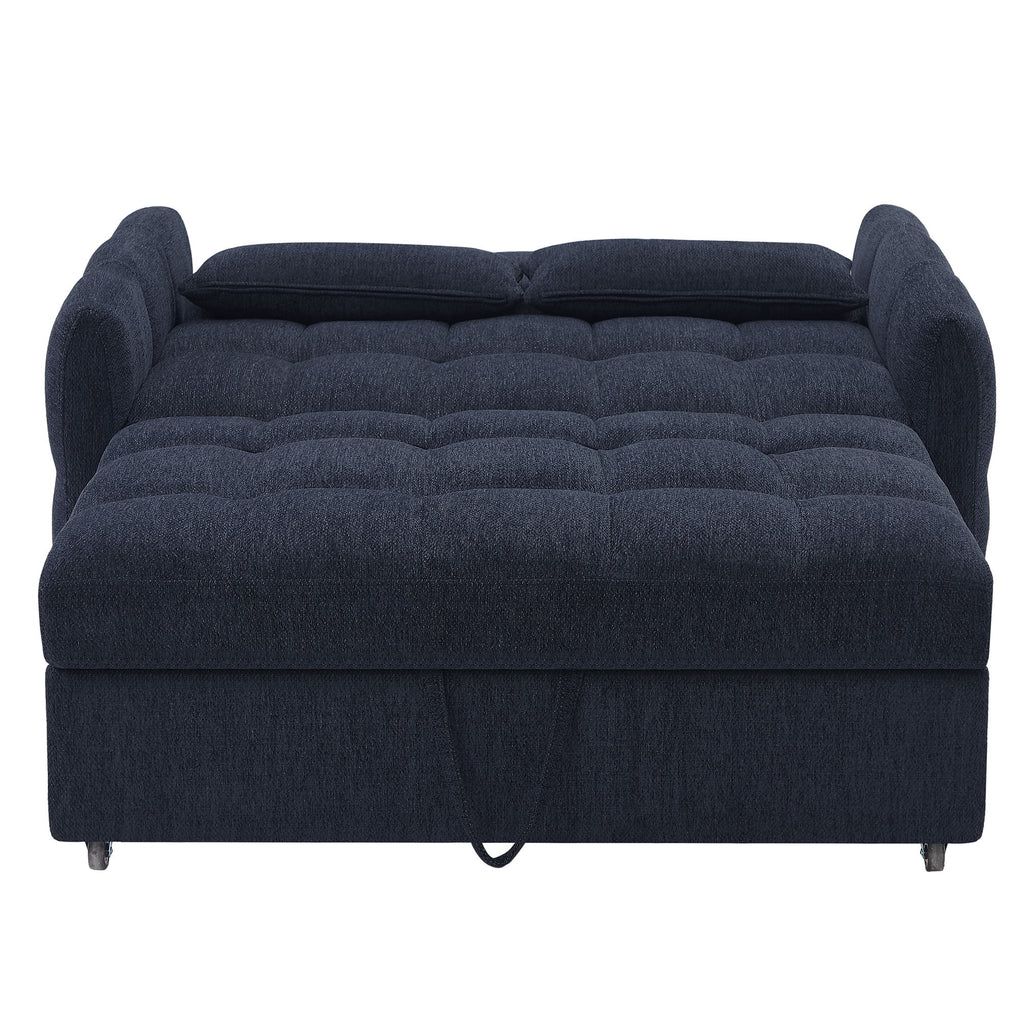 Loveseat Sofa Pull-Out Bed With Adjustable Backrest, 3 USB Ports And 2 Lumbar Pillows For Living Room