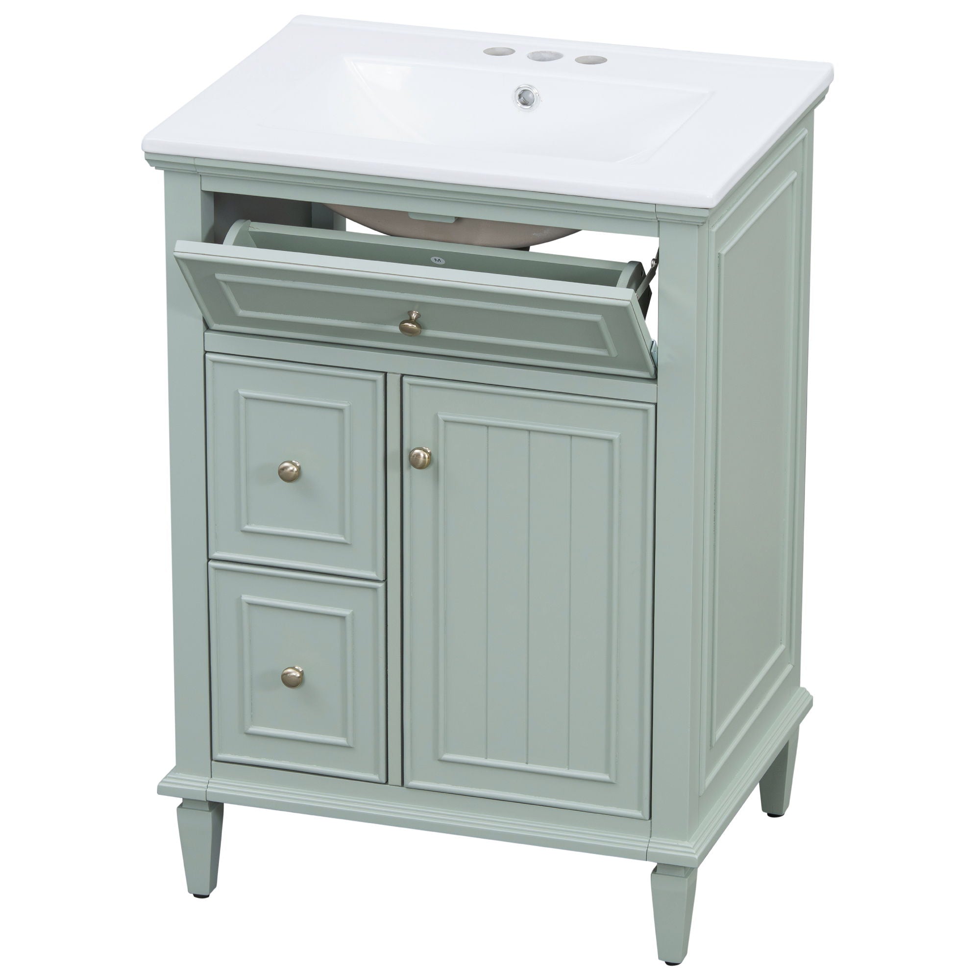 Modern Bathroom Vanity With Sink, Adjustable Shelf, 1 Flip Drawer & 2 Drawers