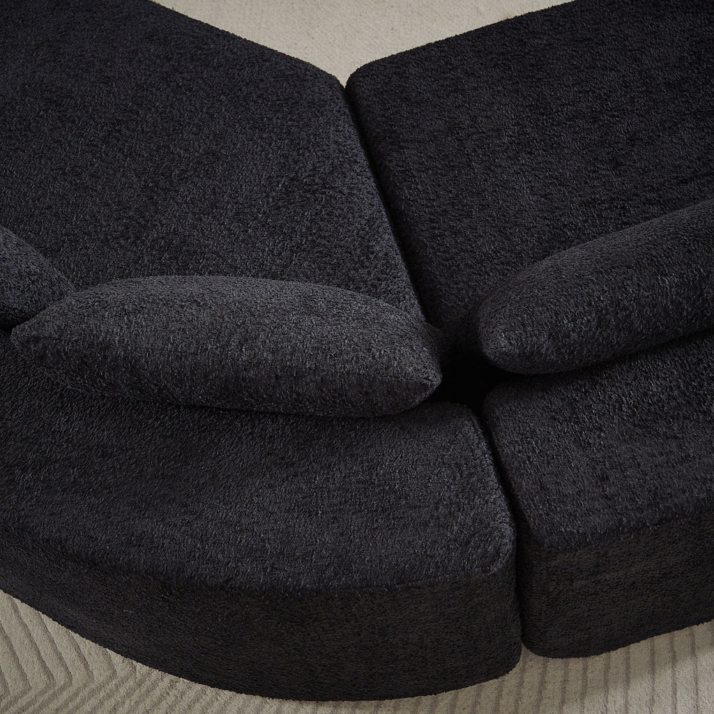 Modular Sectional Sofa With 6 Pillows And 4 Curved Footstools For Living Rooms - Black