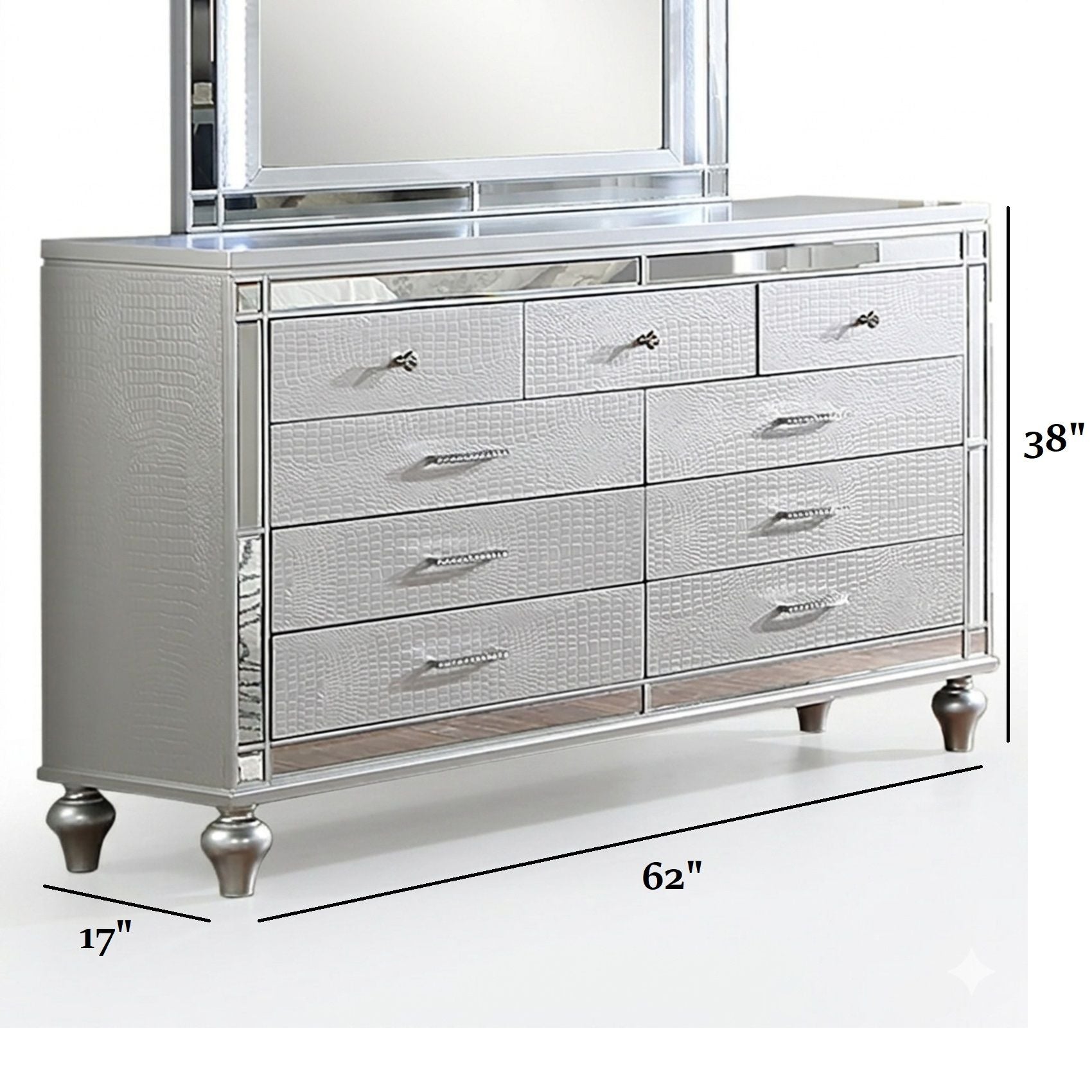 1 Piece Dresser With Snake Skin Bedroom Furniture - Silver