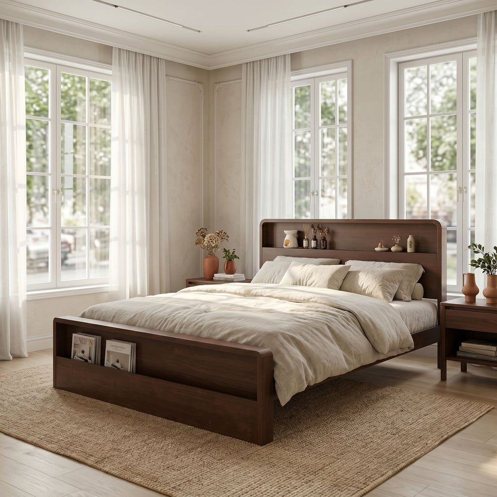 Bed Frame With Dual Open Storage Headboard And Footboard