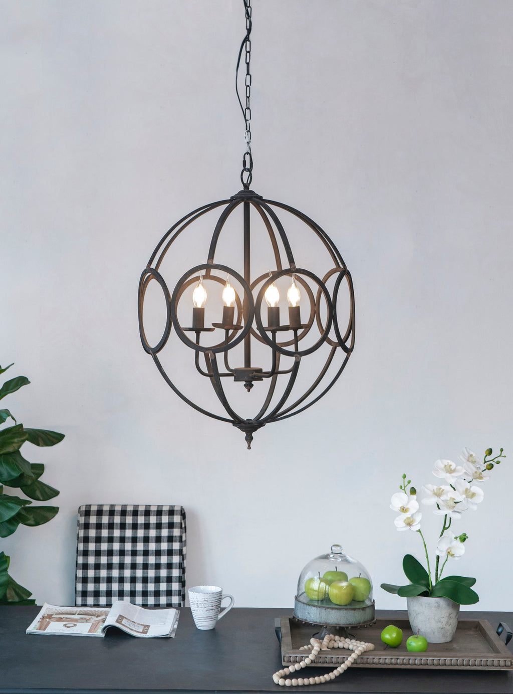 4 Light Metal Chandelier, Hanging Light Fixture With Adjustable Chain For Kitchen, Bulb Not Included - Black