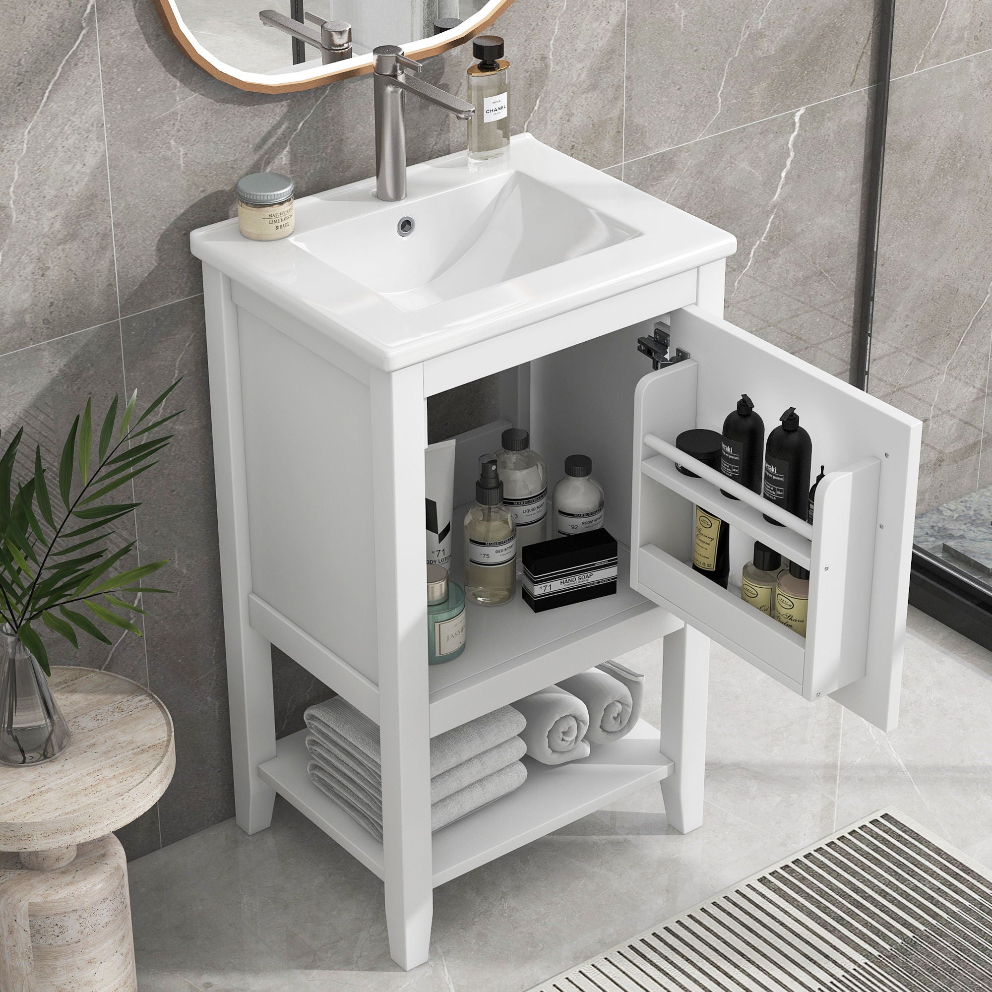 Modern Bathroom Vanity With Sink, Soft-Closing Door And Open Shelf
