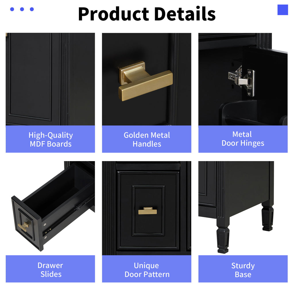 Bathroom Vanity With Sink, Flip Drawer, 2 Drawers, Adjustable Shelf