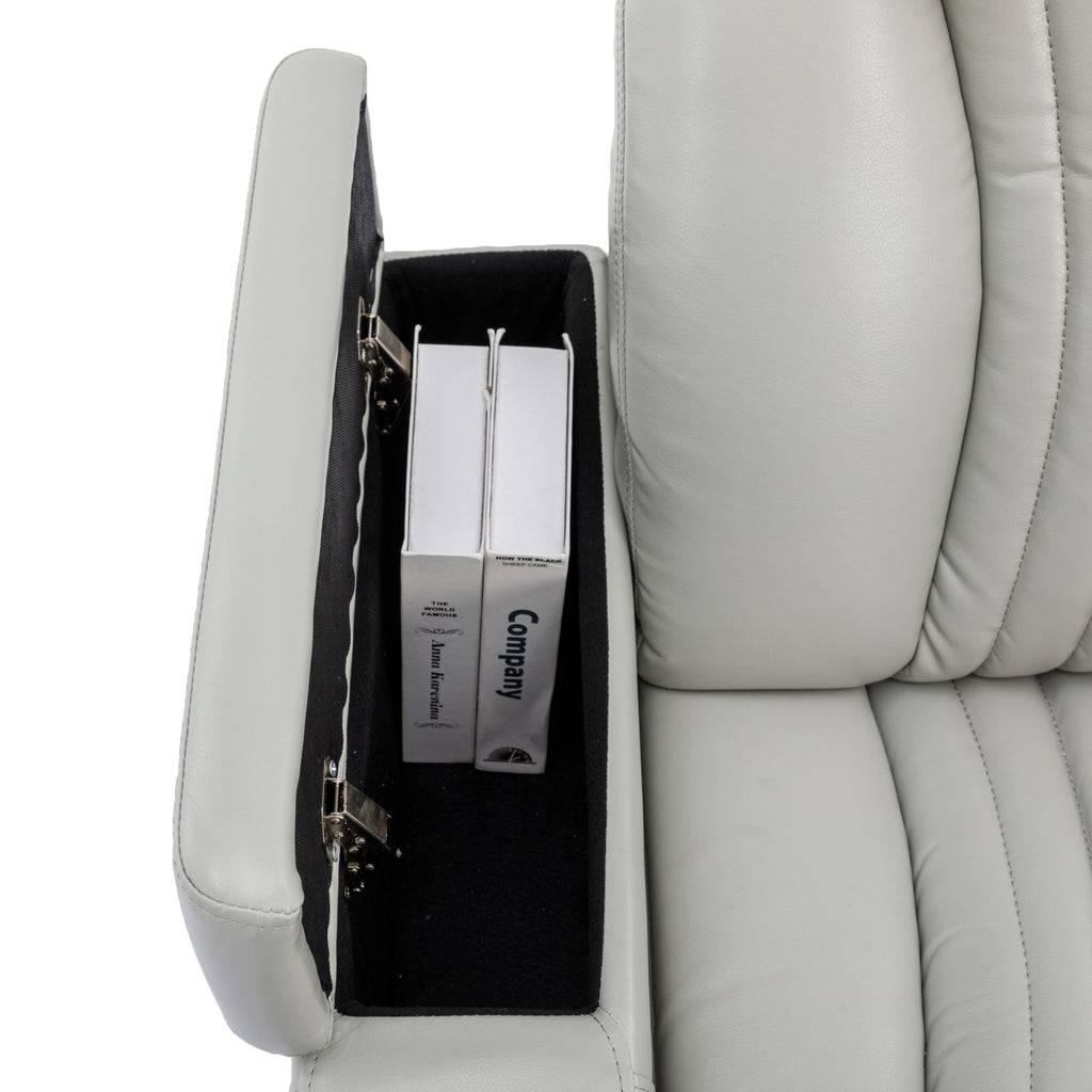 270° Power Swivel Recliner Home Theater Chair With Hidden Arm Storage, LED Light, Cup Holder, And Tray Table