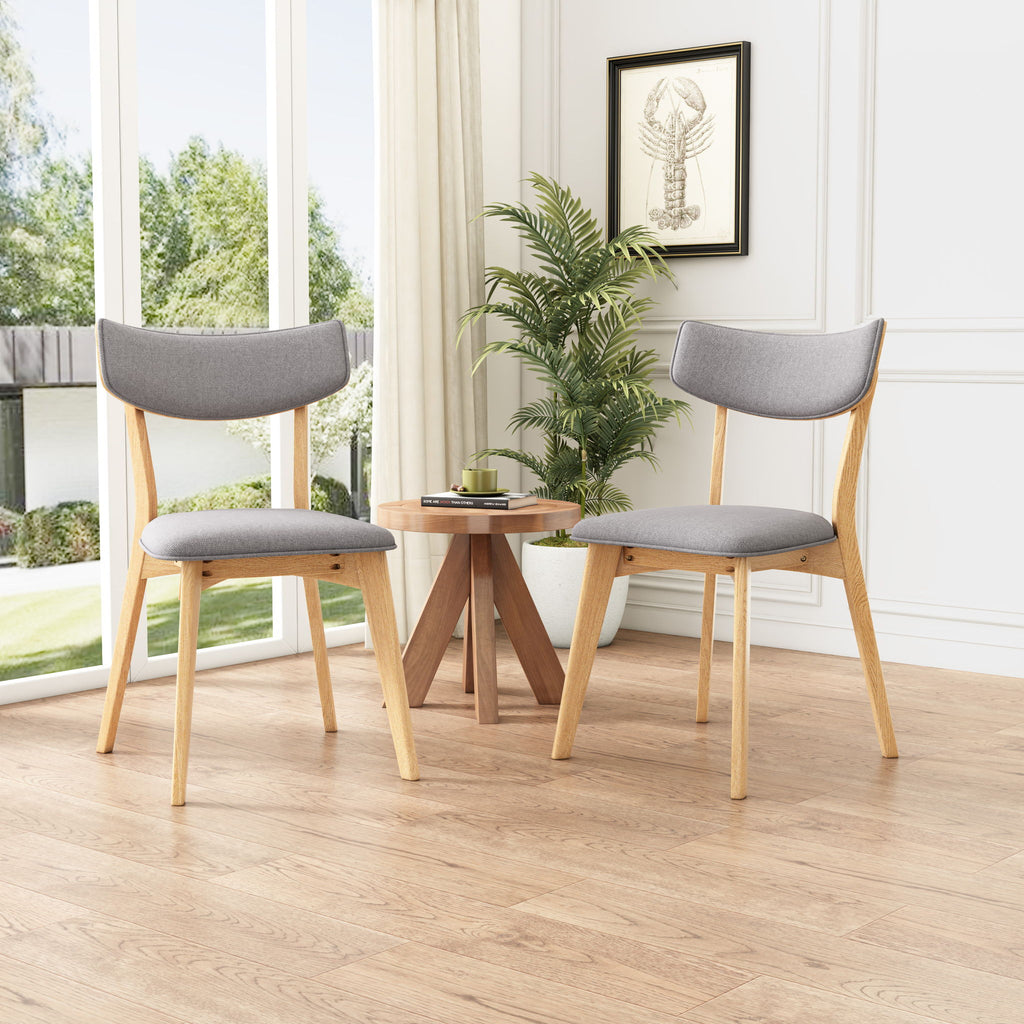 Mid Century Fabric Dining Chairs With Natural Oak (Set of 2) - Dark Gray