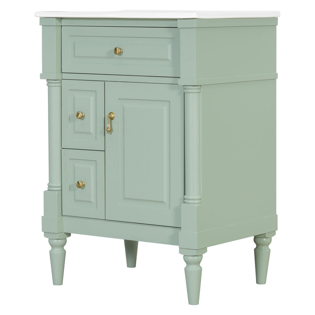 Freestanding Bathroom Vanity With Sink, Adjustable Shelf & Flip Drawer