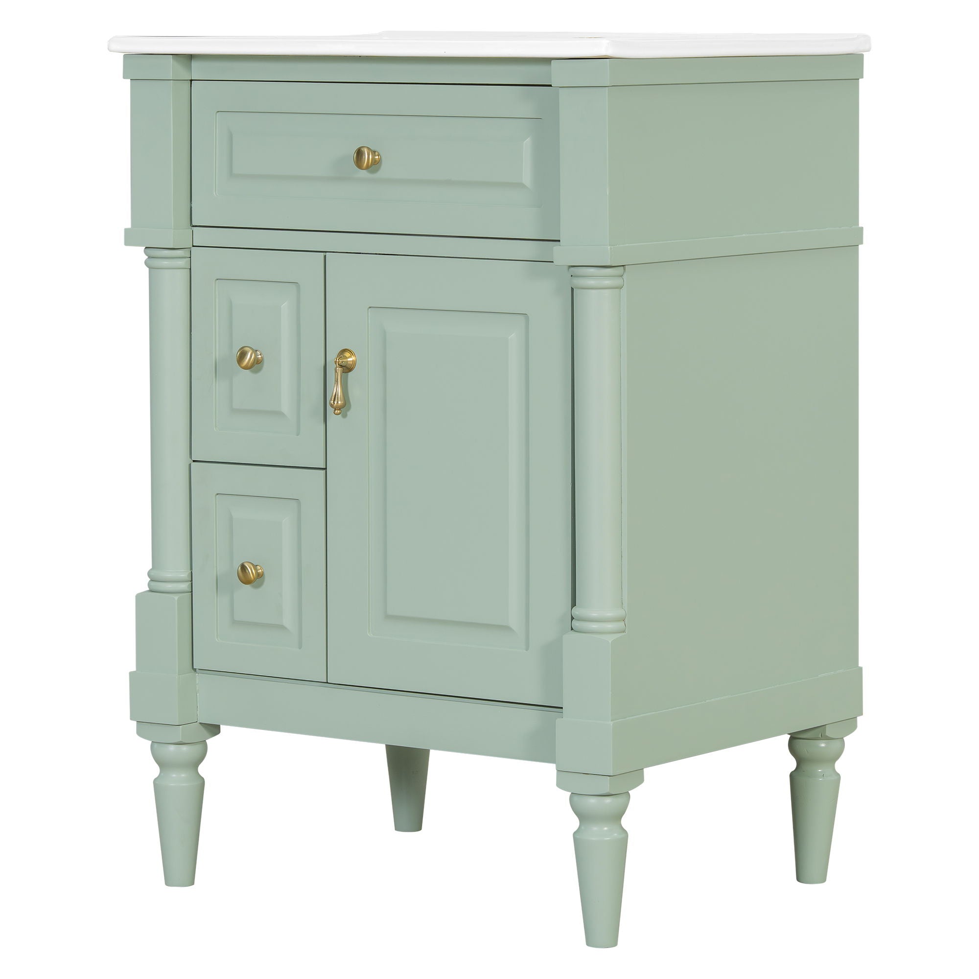 Freestanding Bathroom Vanity With Sink, Adjustable Shelf & Flip Drawer