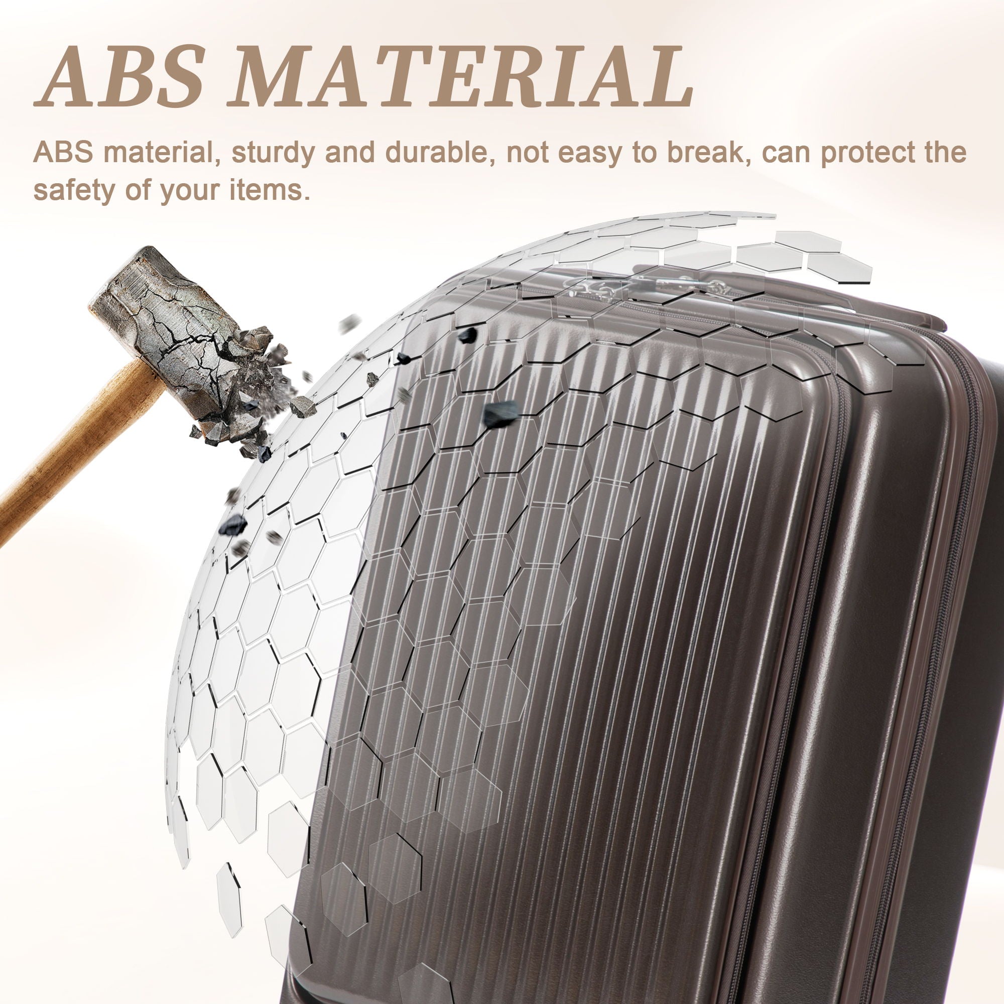 Luggage Set With Cosmetic Case, Combination Lock, Front Opening Design