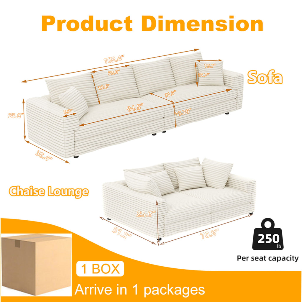 4 Seat Sofa, Modern Comfy Upholstered Sofa Cloud Couch, Deep Seat Couches With Soft Pillows