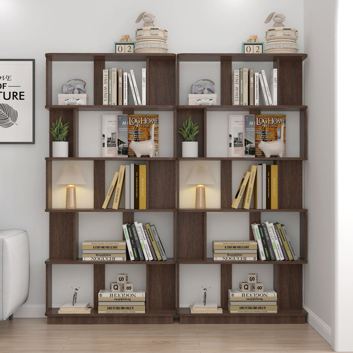5 Tier Open Bookshelf, Free Combination Storage Shelving For Living Room - Dark Brown