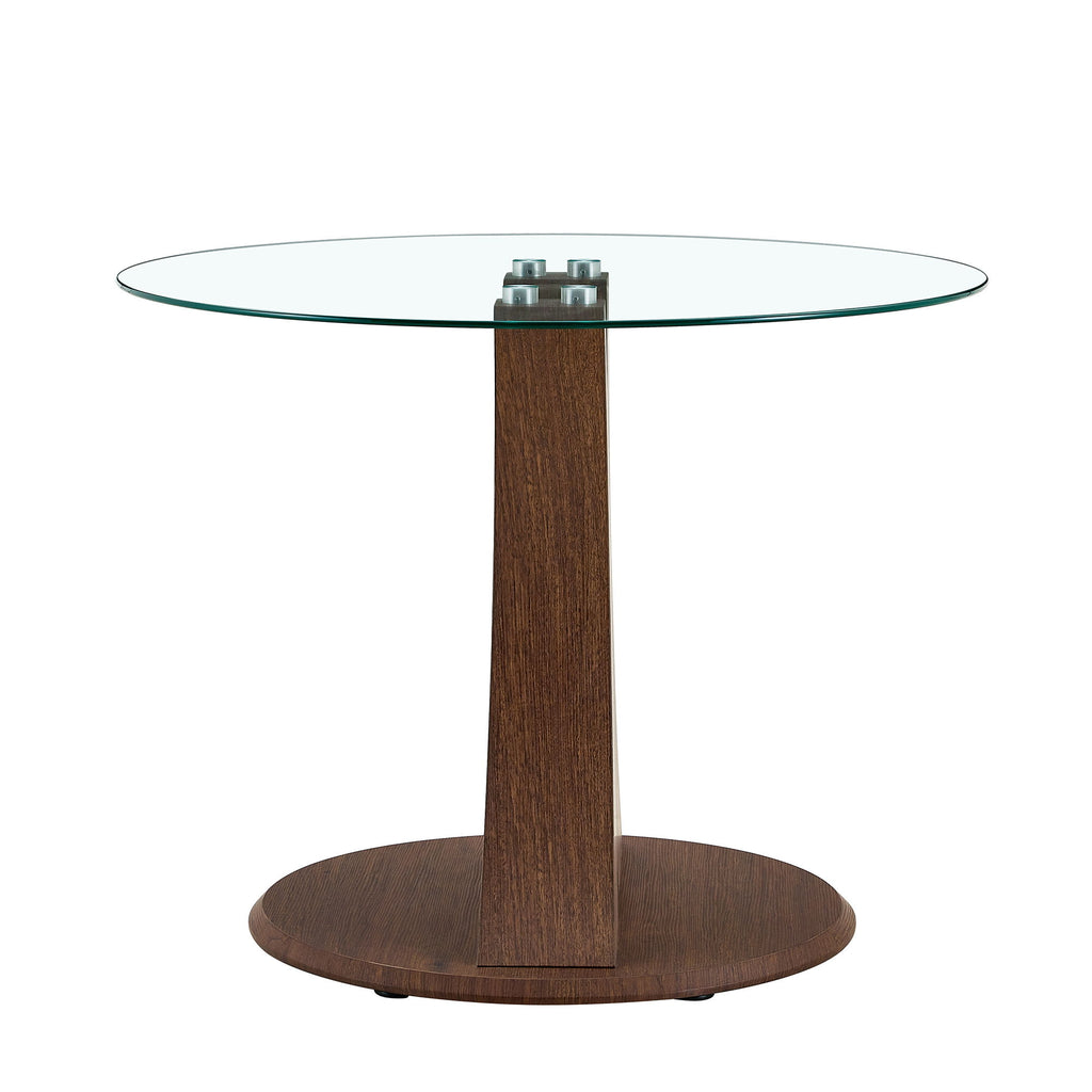 2 In 1 Round Glass Dining Table With Adjustable Curved Base, - Transparent / Walnut