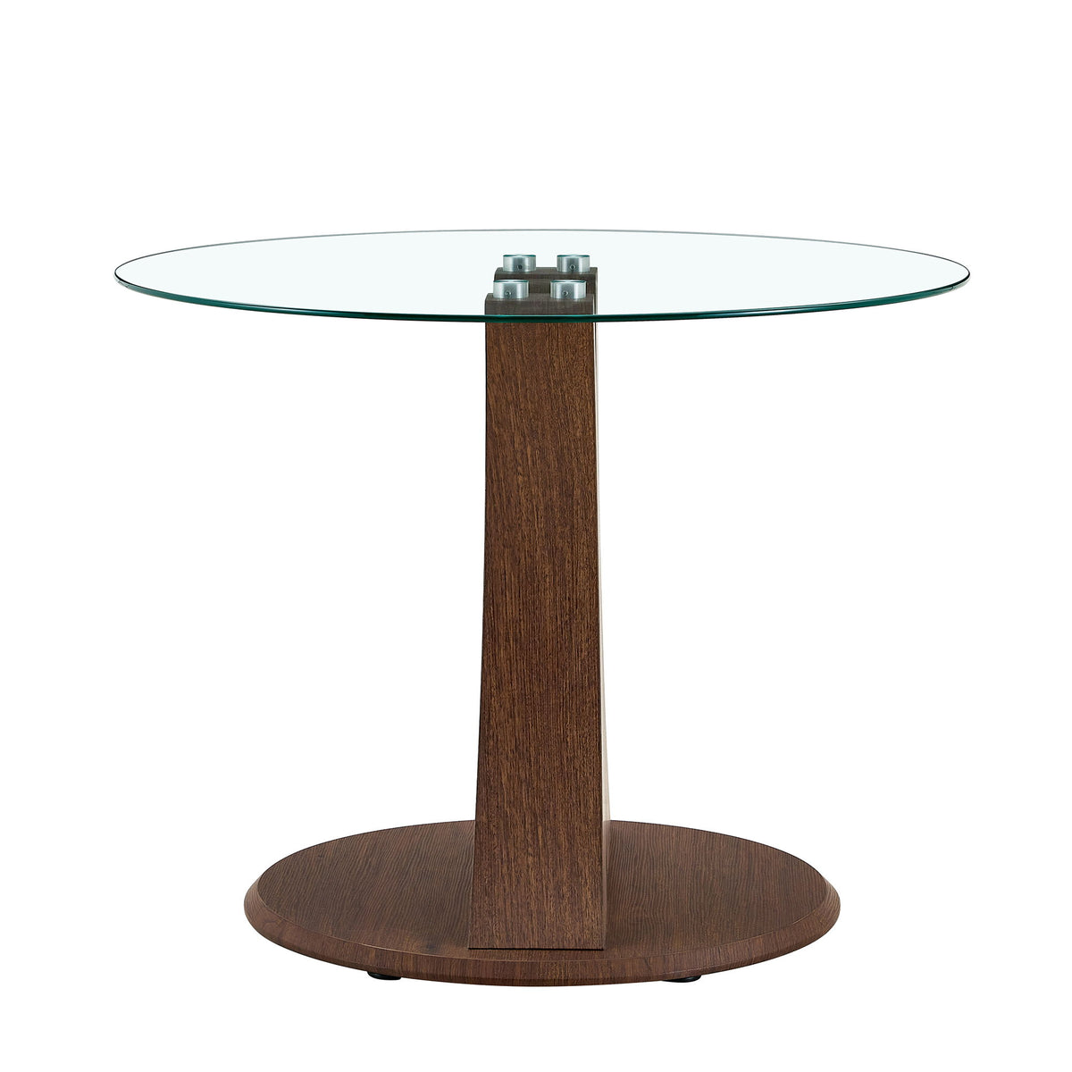 2 In 1 Round Glass Dining Table With Adjustable Curved Base, - Transparent / Walnut