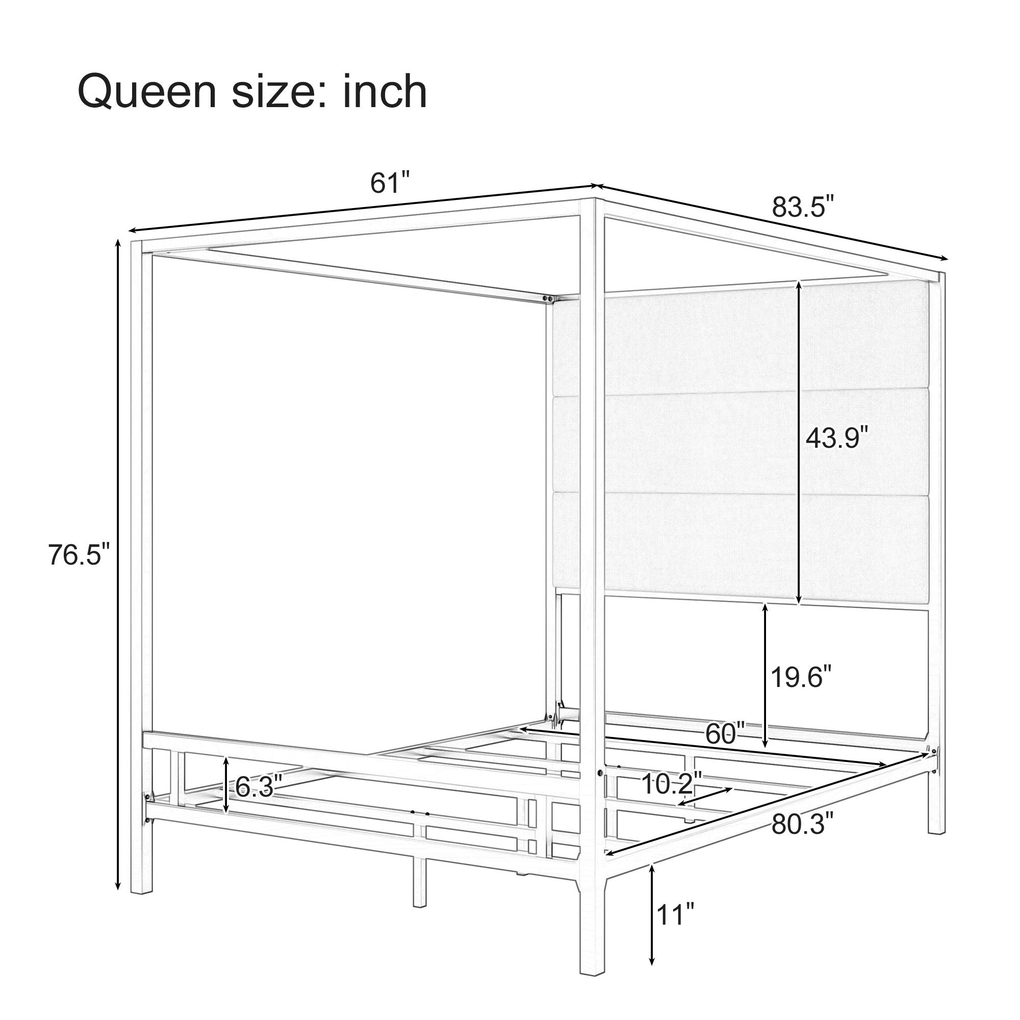 Canopy Bed With Tall Upholstered Headboard, 4 Poster Frame