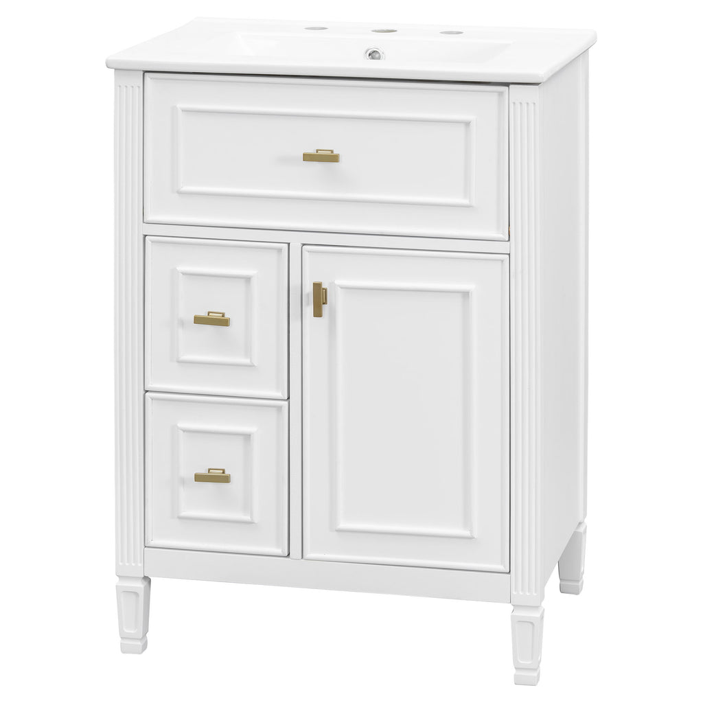 Bathroom Vanity With Sink, Flip Drawer, 2 Drawers, Adjustable Shelf
