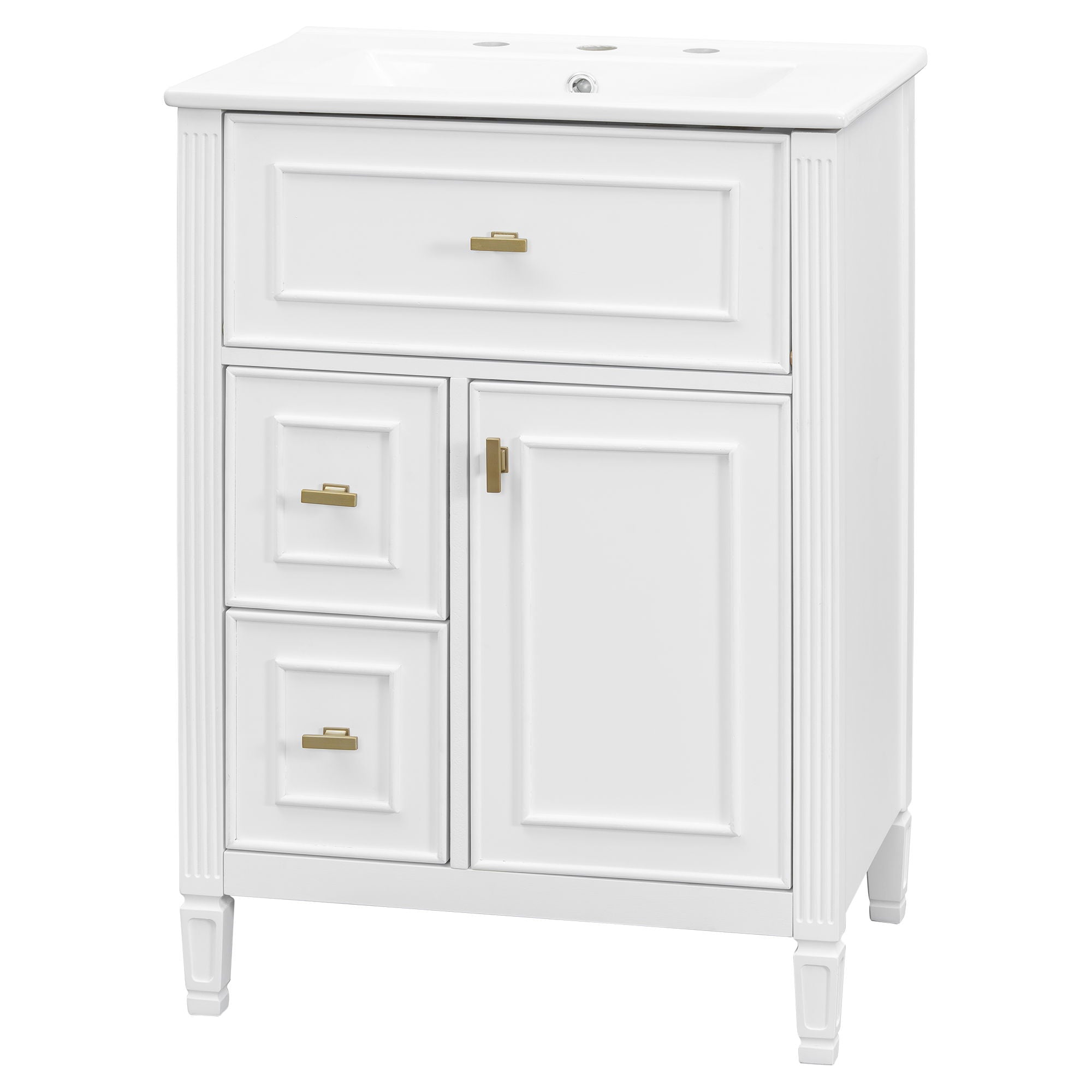 Bathroom Vanity With Sink, Flip Drawer, 2 Drawers, Adjustable Shelf