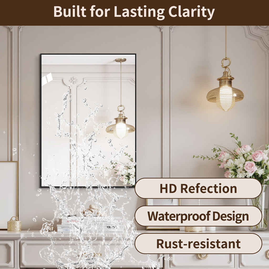 Rectangular Framed Bathroom Wall Mirror, Horizontal Or Vertical Mount