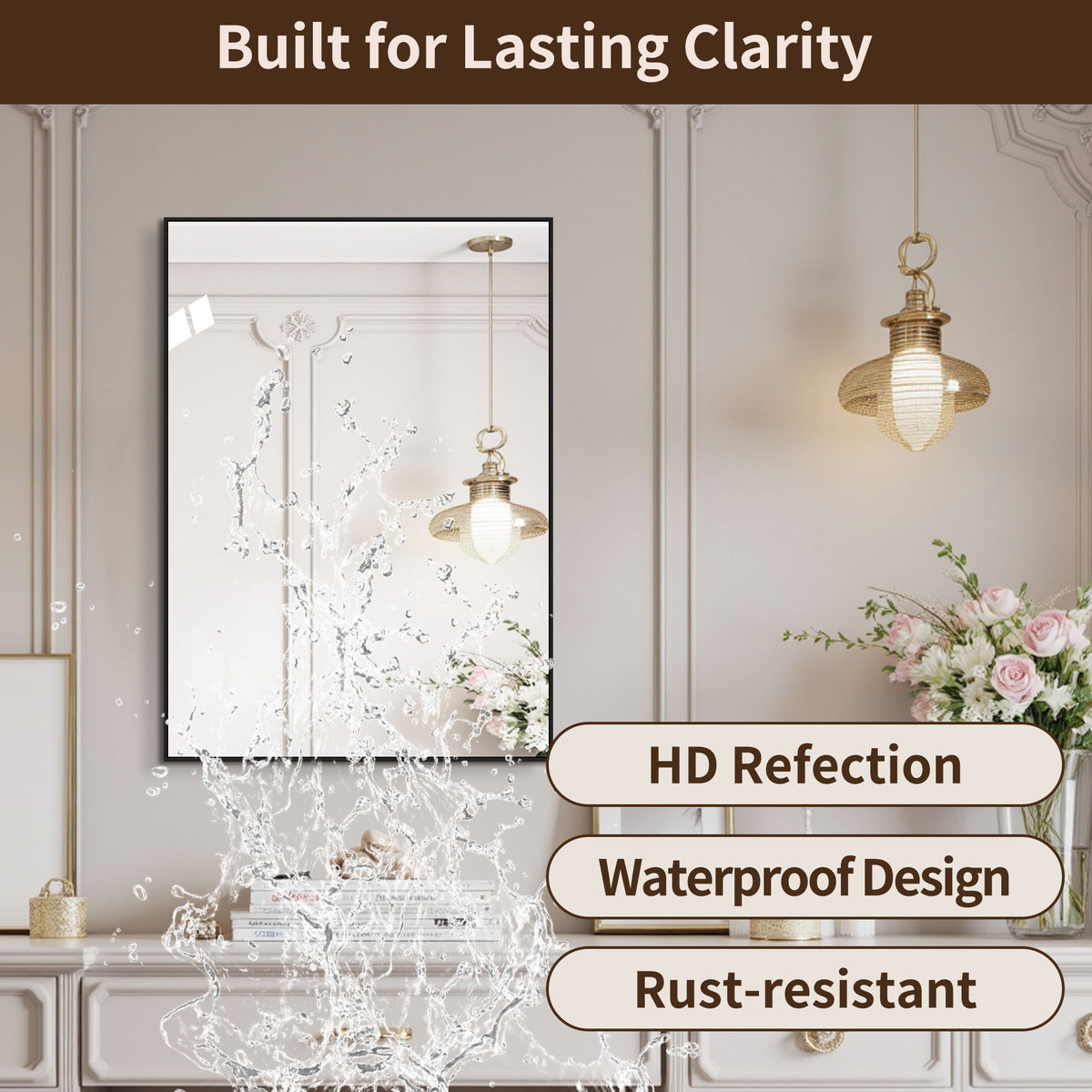 Rectangular Framed Bathroom Wall Mirror, Horizontal Or Vertical Mount