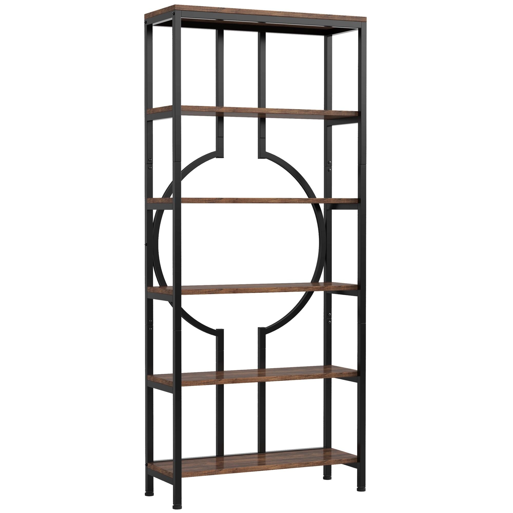6 Tier Bookshelf For Living Room - Rustic Brown