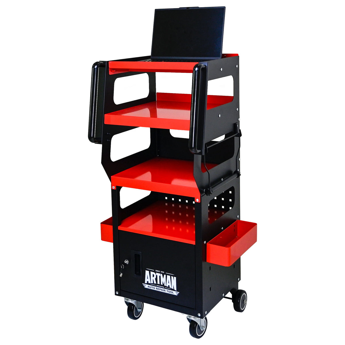 4 Level Multi Purpose Trolley For Diagnostics - Black / Red
