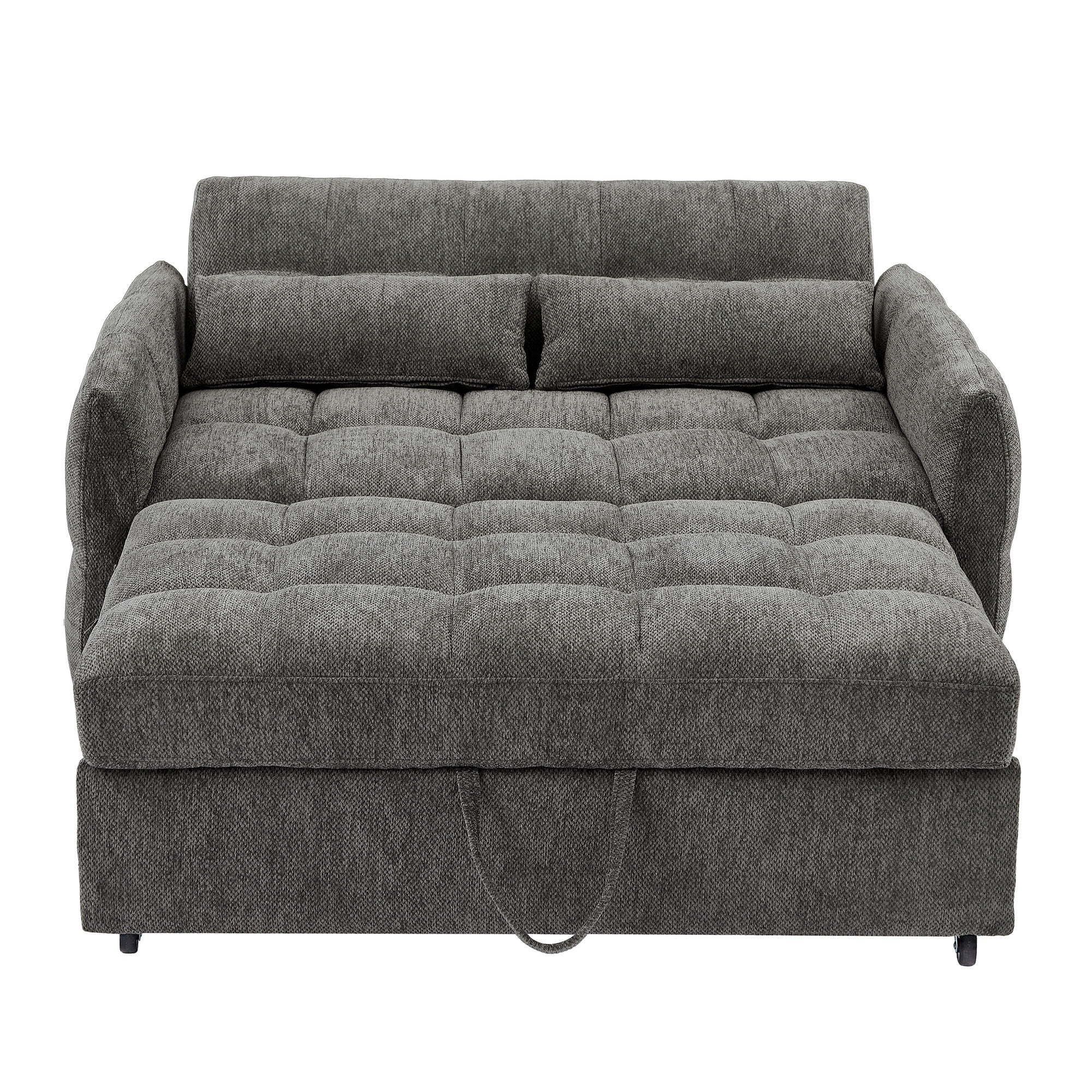 Loveseat Sofa Pull-Out Bed With Adjustable Backrest, 3 USB Ports And 2 Lumbar Pillows For Living Room