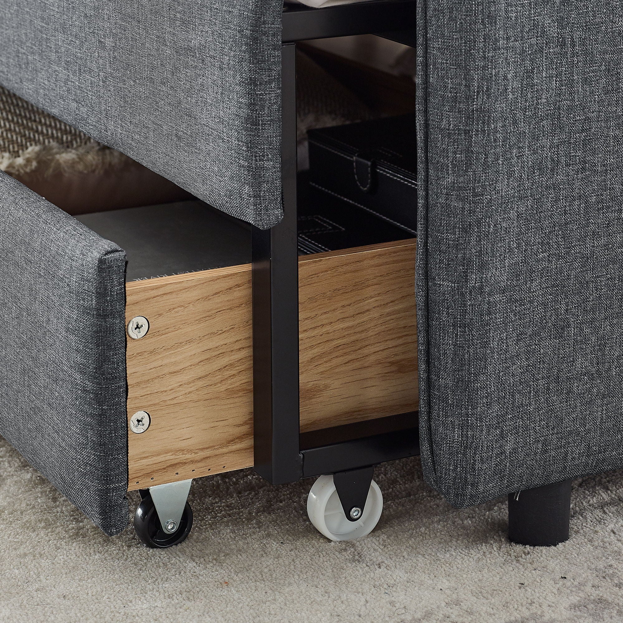 Daybed With Trundle And Storage Drawers, Flat Arms With Pocket