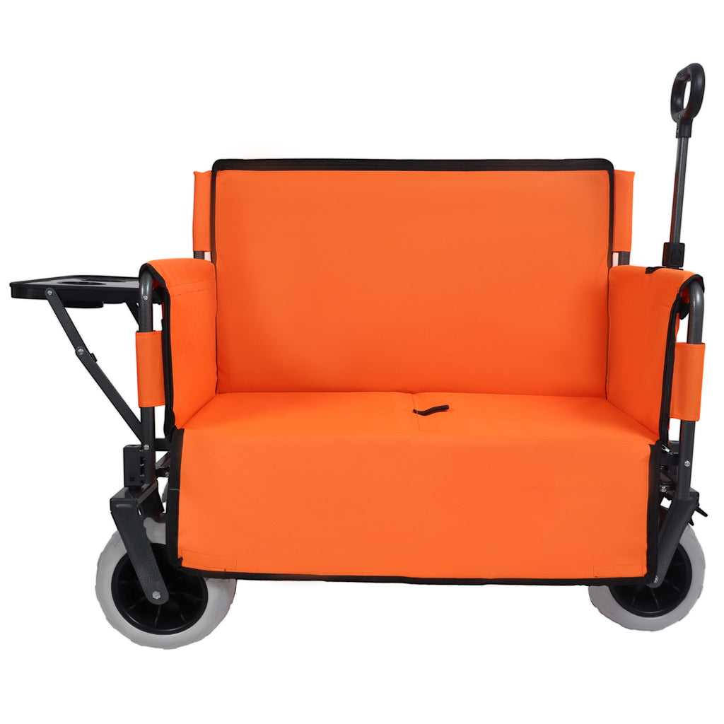 3 In 1 Folding Wagon With Bench Seat & Rear Mounted Tabletop - Orange