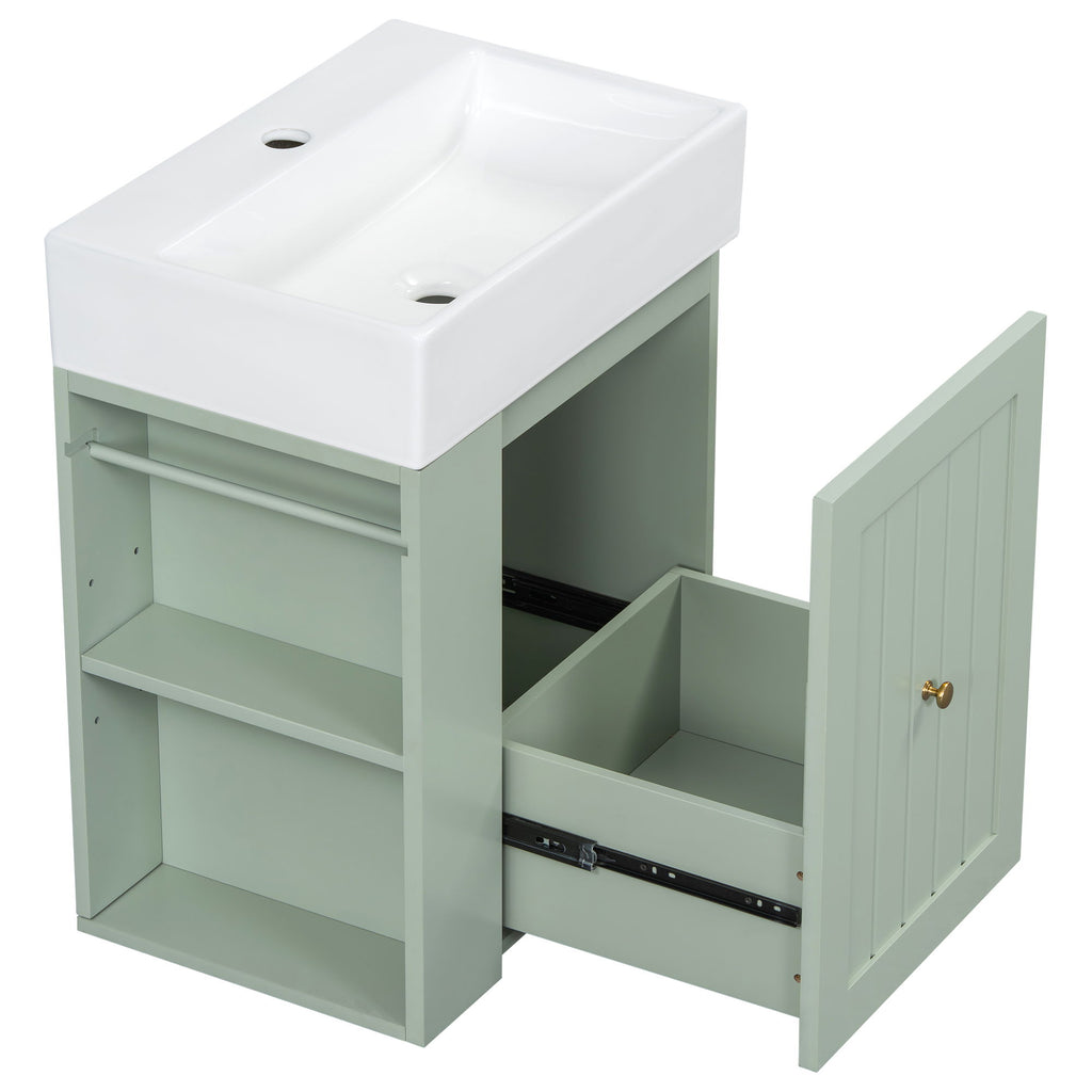 Modern Bathroom Vanity With Sink, Storage Cabinet, Drawer & Side Shelf