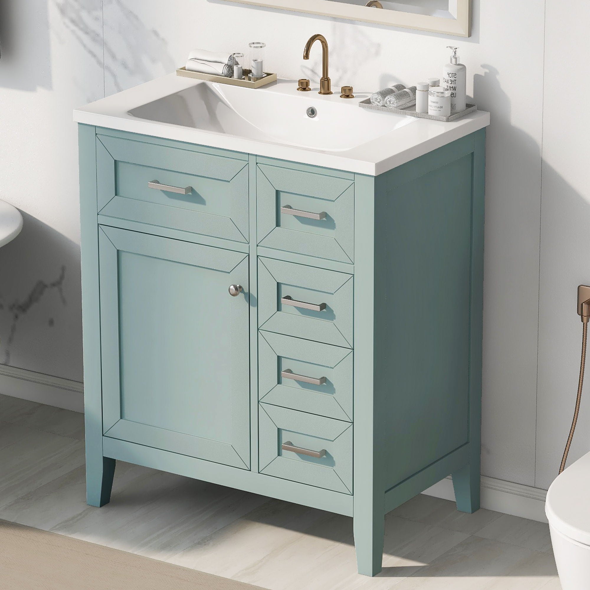 Modern Bathroom Vanity With Sink Combo, 3 Drawers, Undermount Drop-In Sink