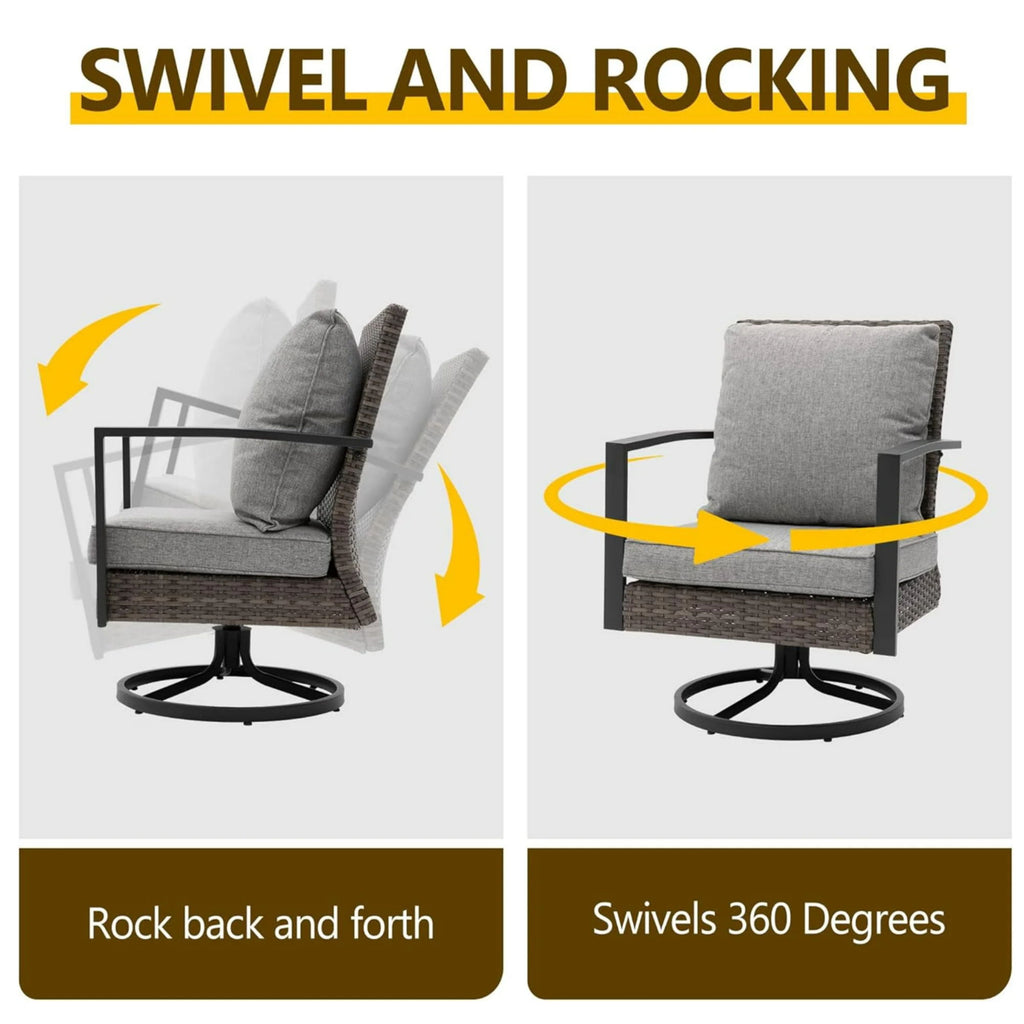 Swivel Rocker Patio Chairs With Cushions, All Weather (Set of 2) - Gray