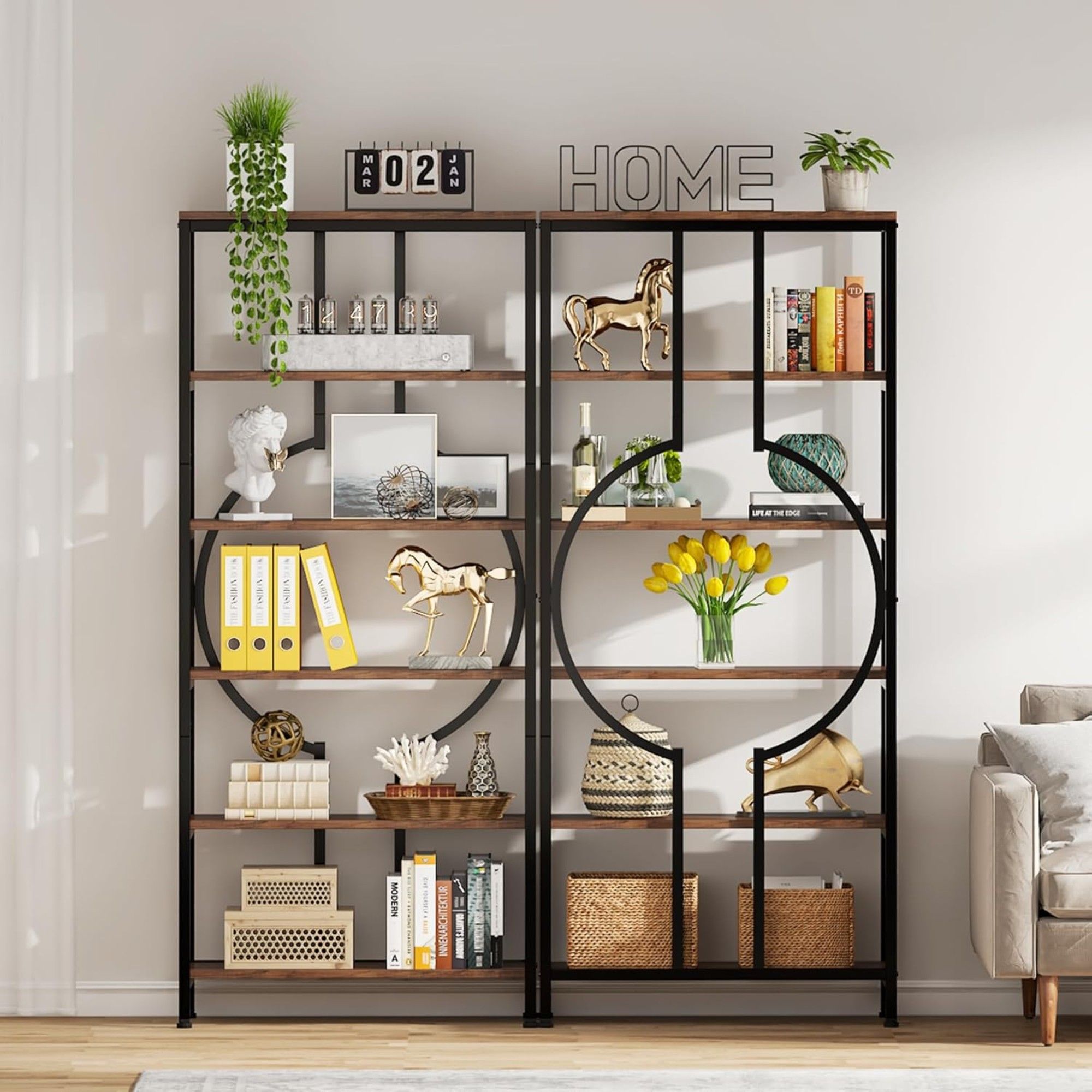 6 Tier Bookshelf For Living Room - Rustic Brown