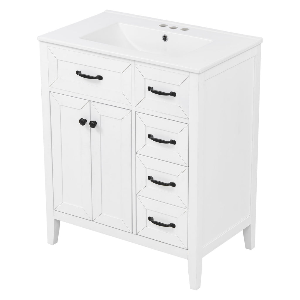 Bathroom Vanity With Sink, Freestanding Design, Soft Close Doors & Drawers - White