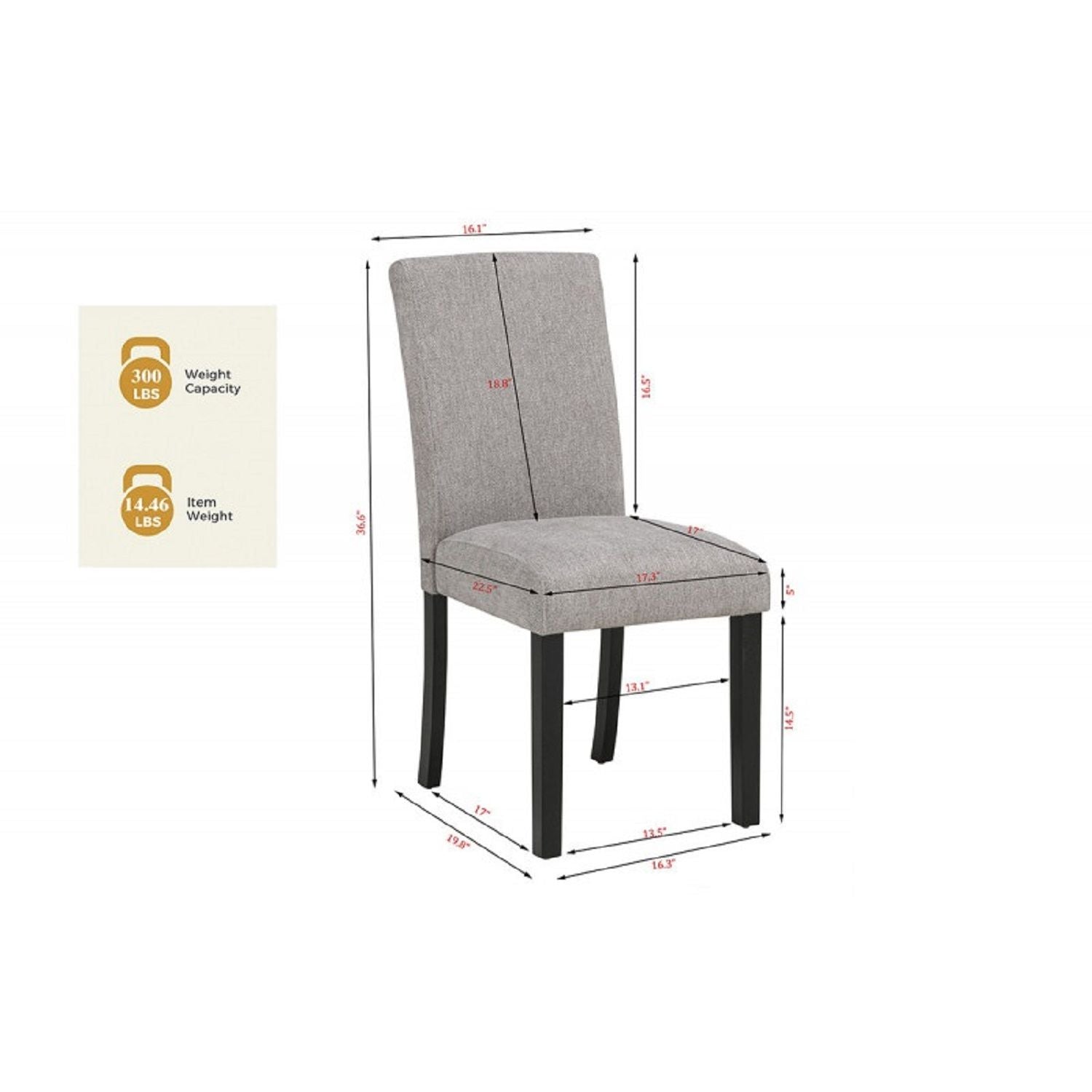 Upholstered Dining Room Kitchen Side Chairs (Set of 2) - Black / Gray