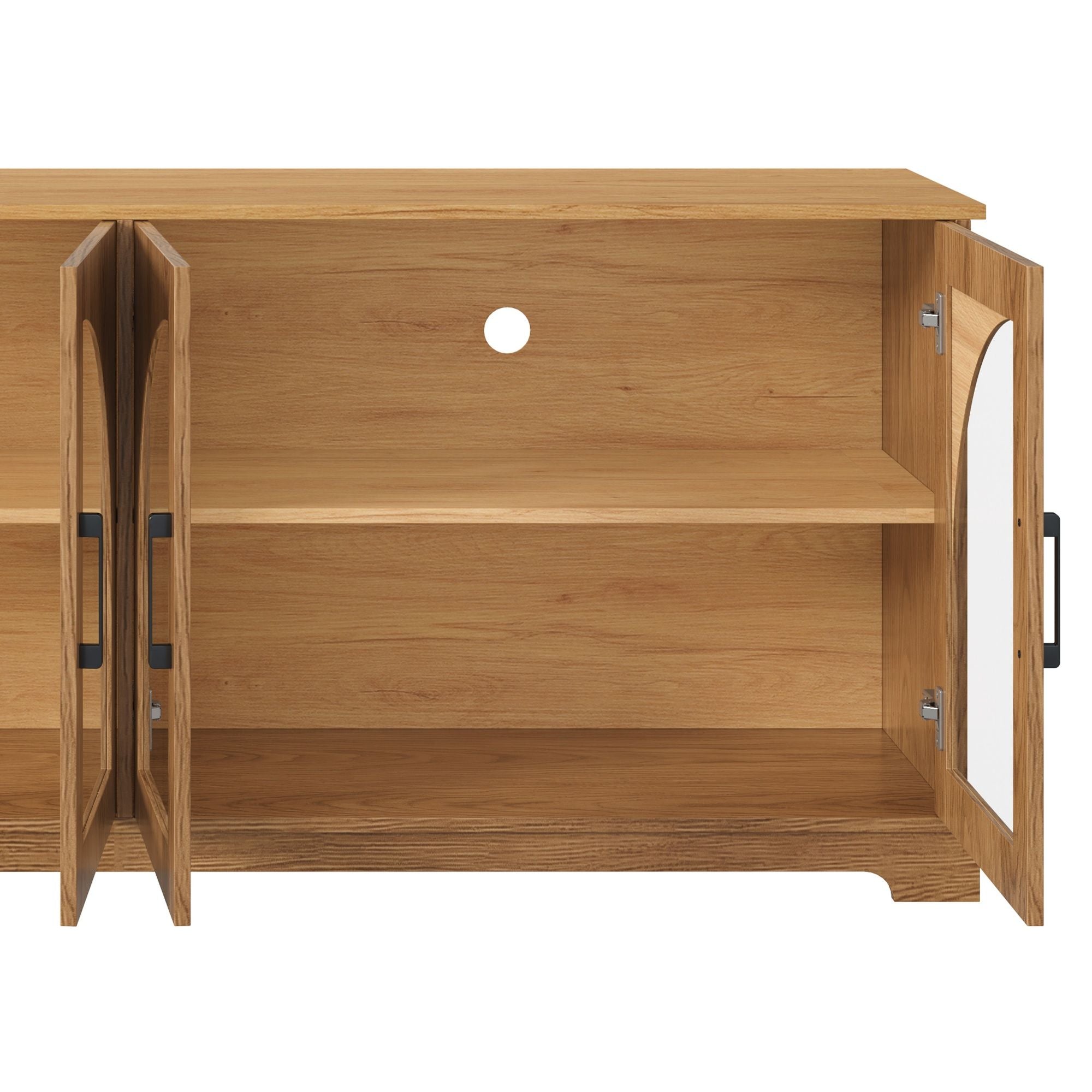 TV Stand With Semi Arched Glass Doors, Media Console With Adjustable Shelves For Living Room - Brown