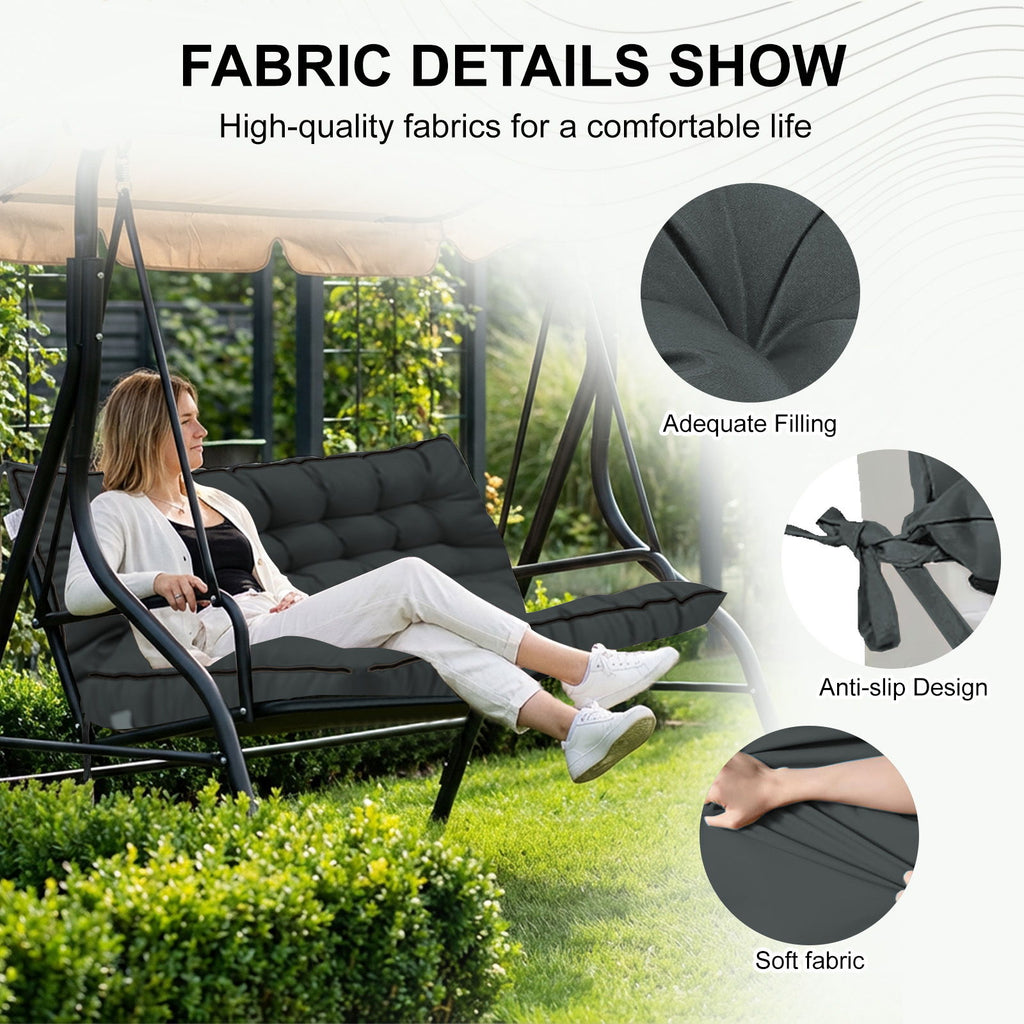 3 Seater Outdoor Porch Swing Cushion With Backrest, Waterproof