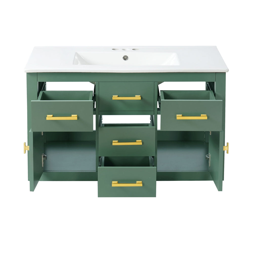 Wall Mounted Bathroom Cabinet With Sink, Multiple Drawers And Doors - Green