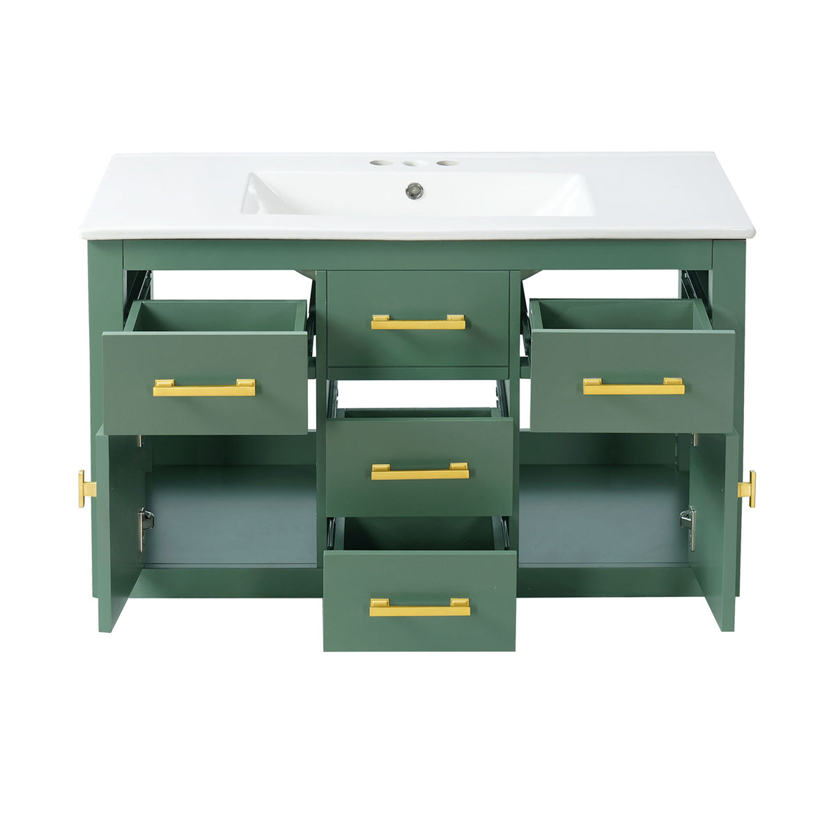 Wall Mounted Bathroom Cabinet With Sink, Multiple Drawers And Doors - Green