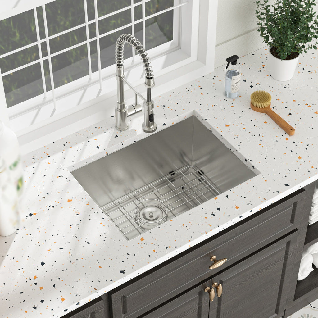 Undermount Laundry Sink 24" Deep Single Bowl - Brushed Nickel
