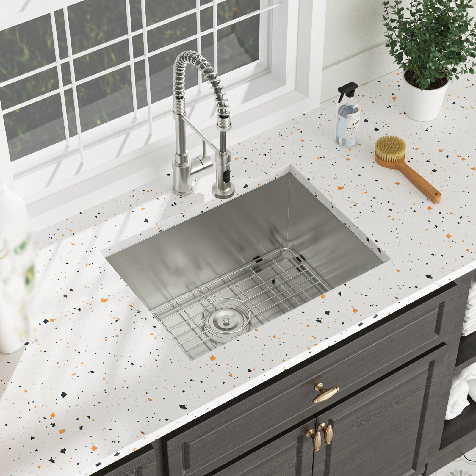 Undermount Laundry Sink 24" Deep Single Bowl - Brushed Nickel