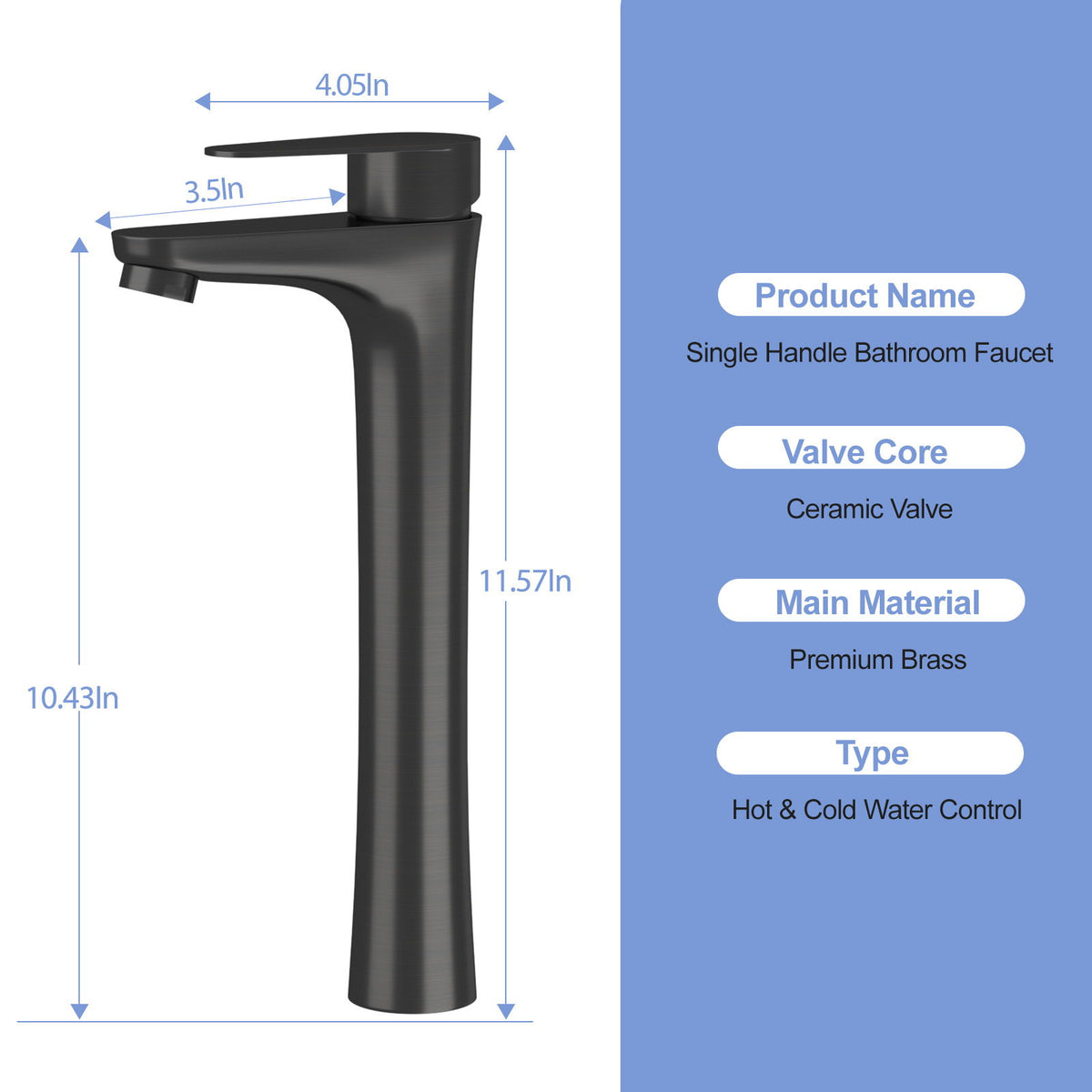 Single Handle Vessel Sink Faucet With Tall Spout For Bathroom Vanity - Oil-Rubbed Bronze