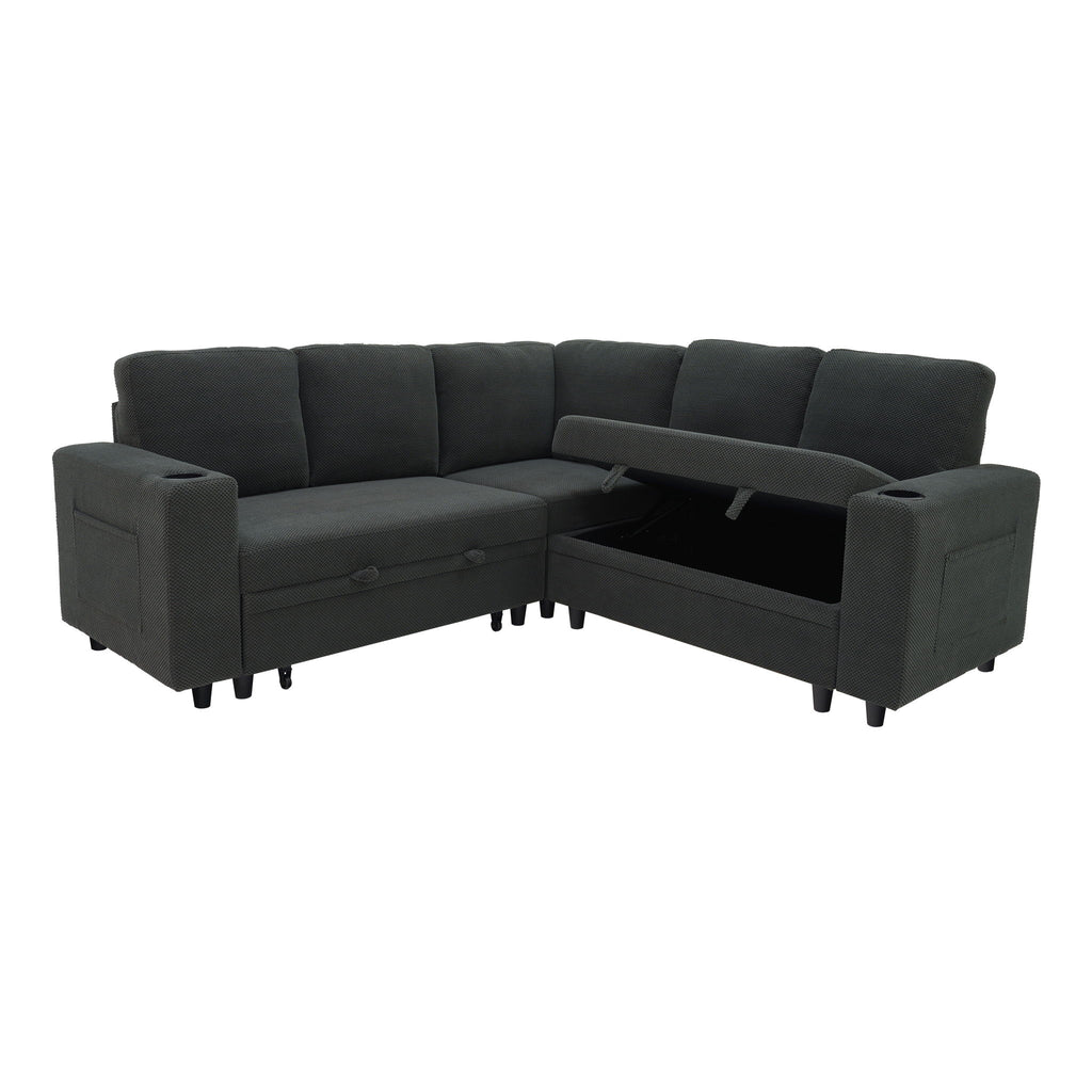 Upholstered L - Shape Sectional Sofa Bed With Pull Out Sleeper And Storage