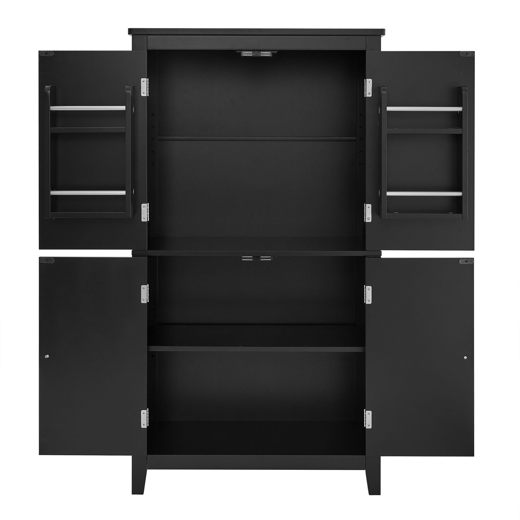 Elegant Bathroom Floor Storage Cabinet With 4 Doors, Adjustable Shelves