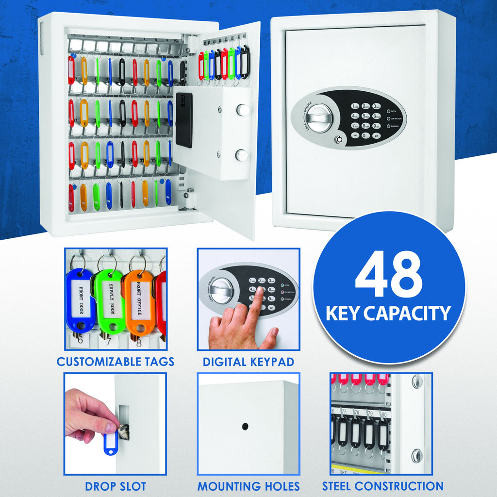 48 Keys, Key Cabinet Digital Keypad Wall Safe - White