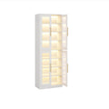 Bookcase With Doors And LED Lighting, 8 Adjustable Shelves Storage Cabinet