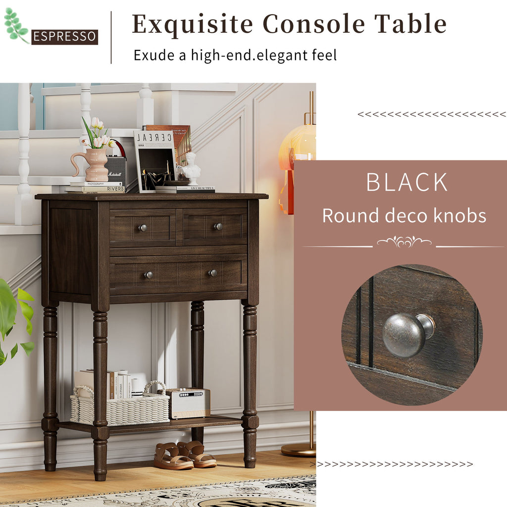 Narrow Console Table With 3 Storage Drawers And Bottom Shelf - Brown