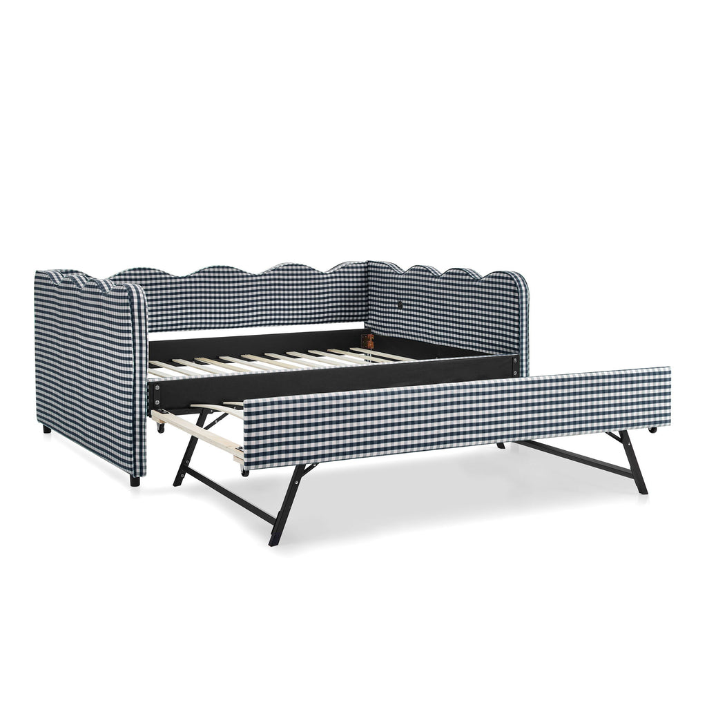 Gingham Daybed & USB Charging Port, Wave-Shaped Design