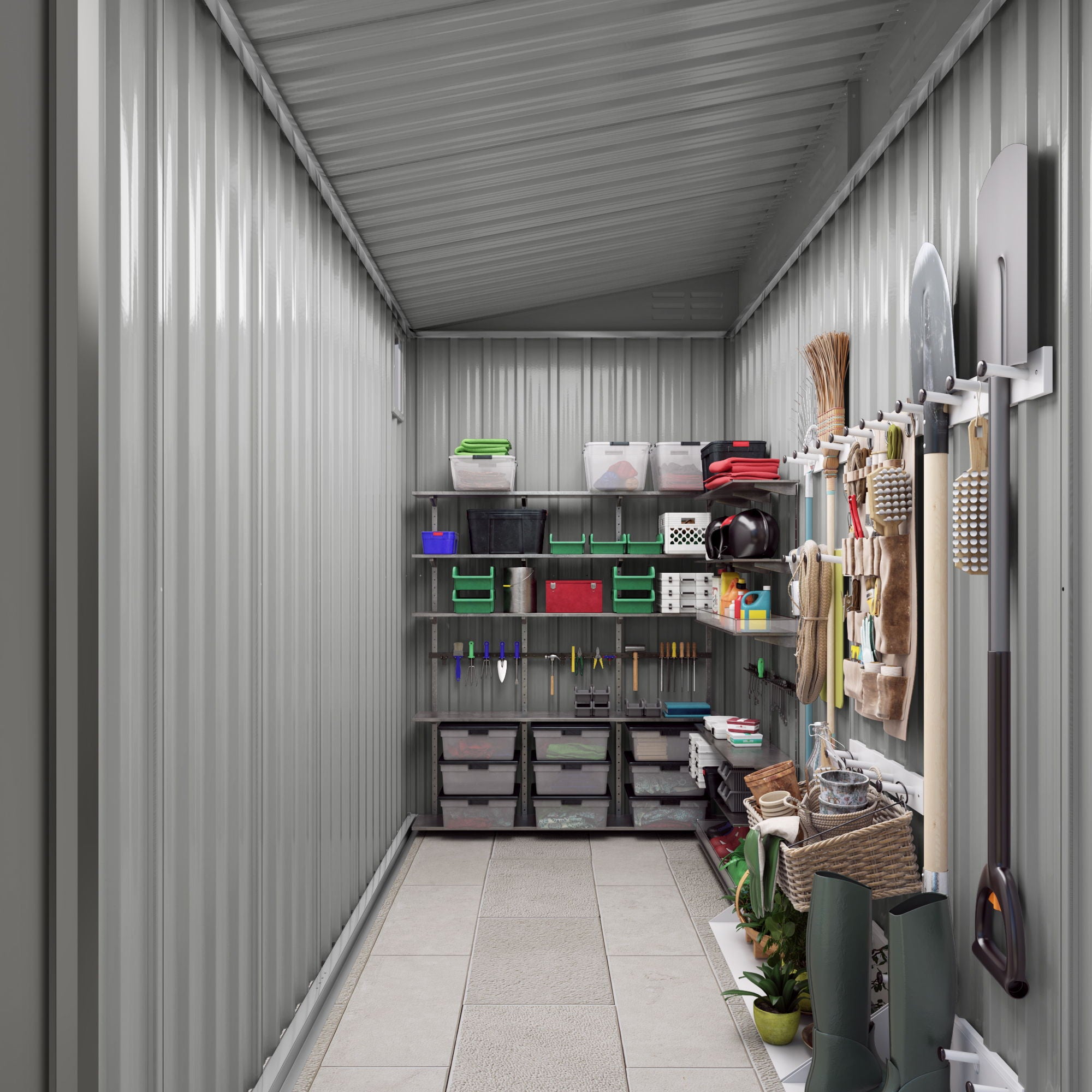Lean To Shed With Windows, Tool House With Sloping Roof With 2 Vents And 1 Side Open Door For Backyard - Gray