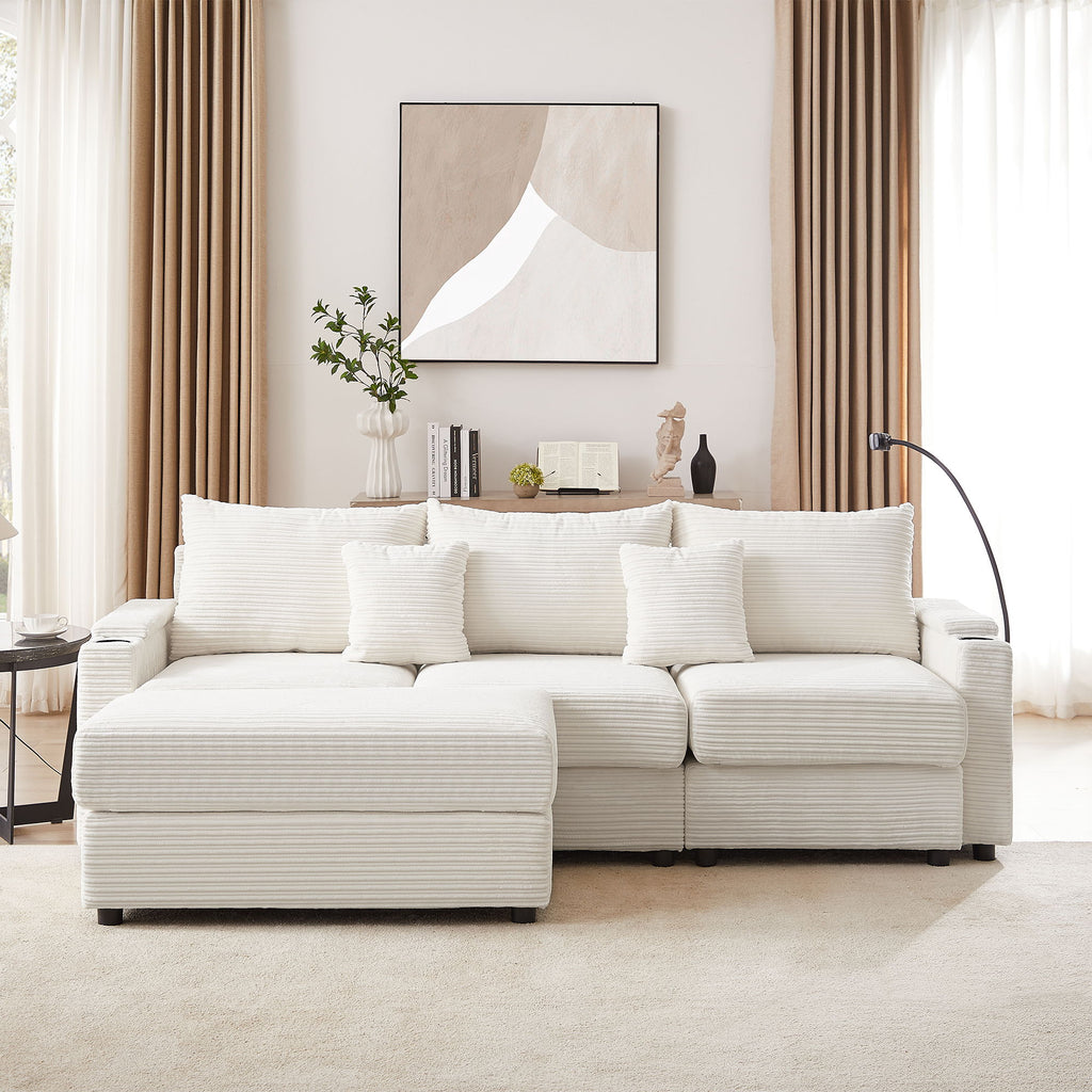 Modern Style Single Sofa Sofa Couch With Storage Space, A Movable Ottoman, 2 USB Ports, 2 Cup Holders, A Phone Holder For Living Room